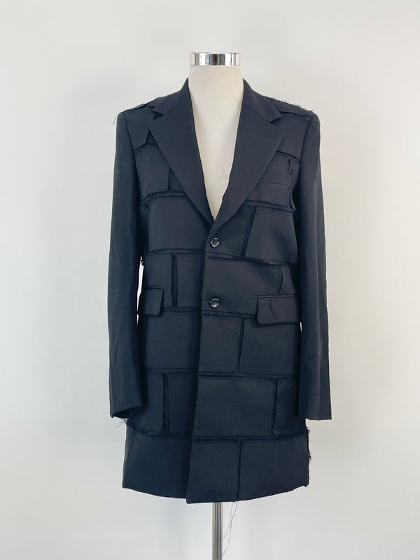 Comme des Garçons Homme Plus Black Wool Patchwork Coat - M