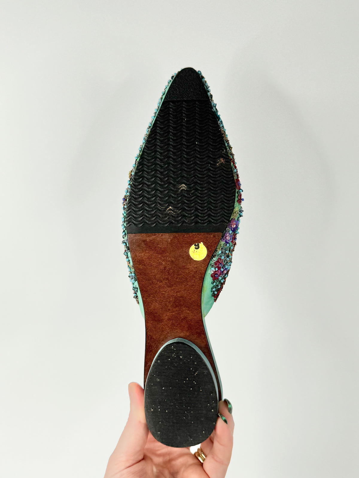 Aqua Hand Embroidered Mules - 9