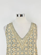 Camilla Blue & Grey Mosaic Pattern Silk Vest - AU12/14/15