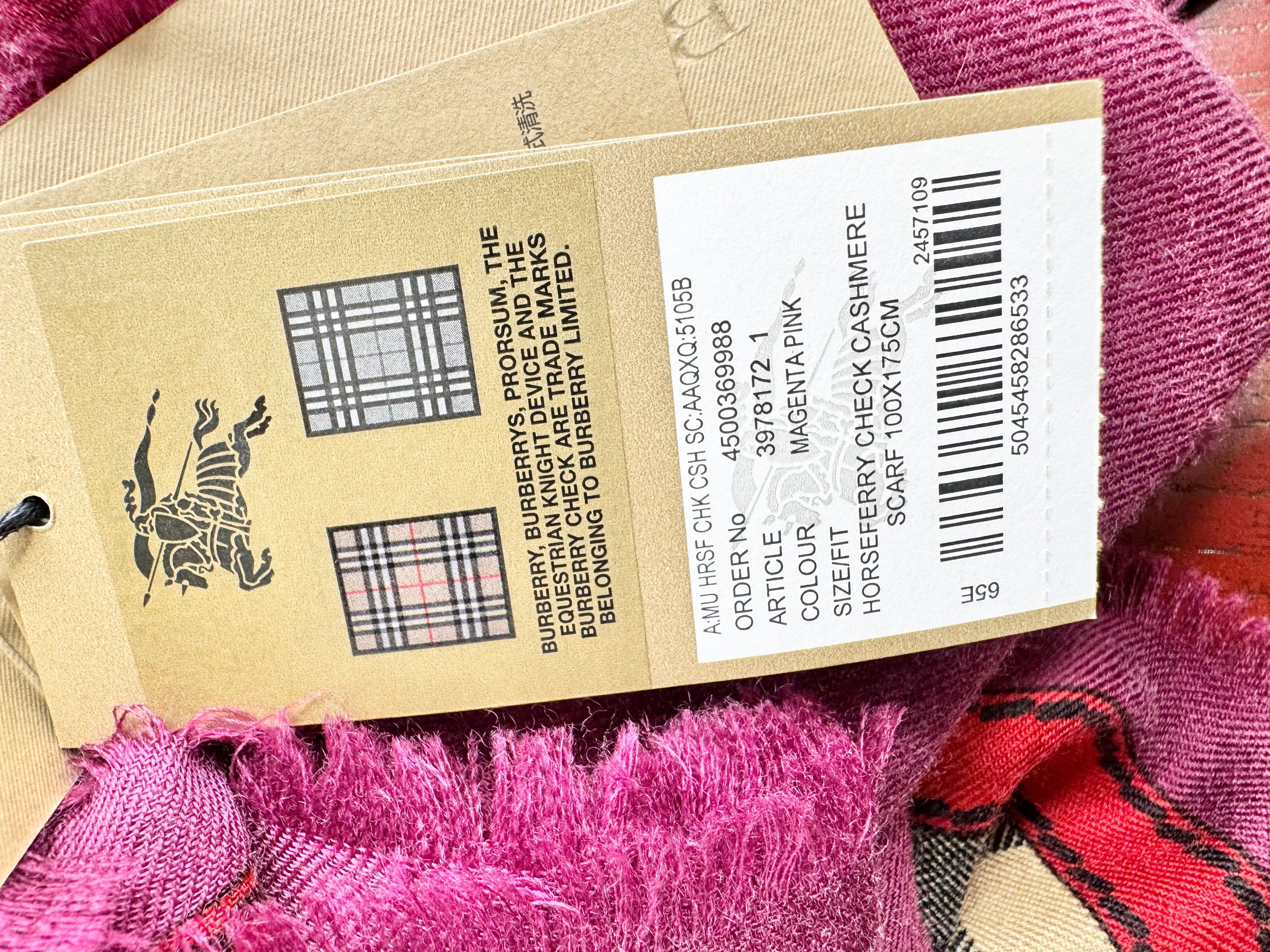 Burberry Nova Check Magenta Cashmere Scarf NWT