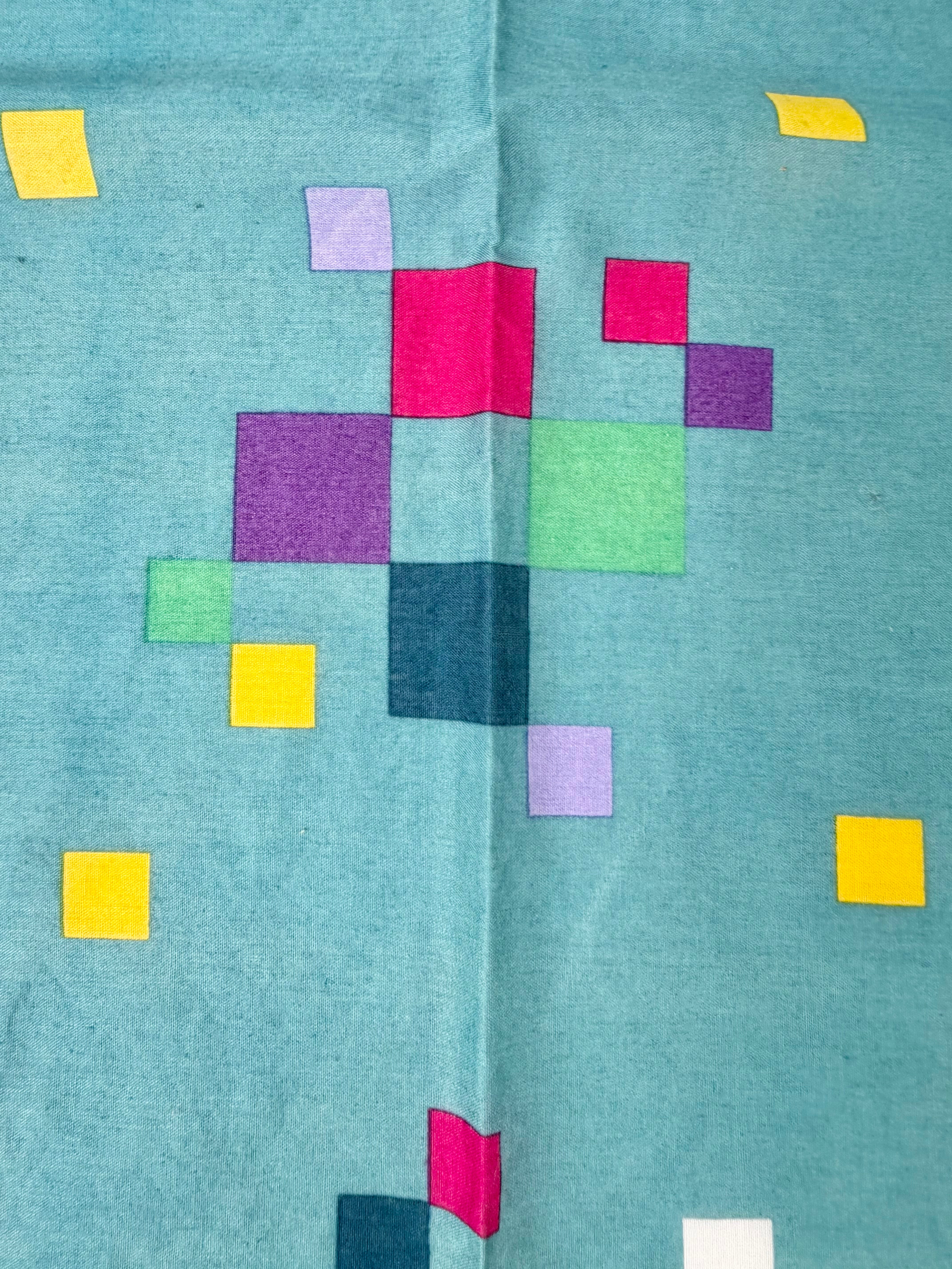 Oscar de la Renta Teal Square Cotton Scarf