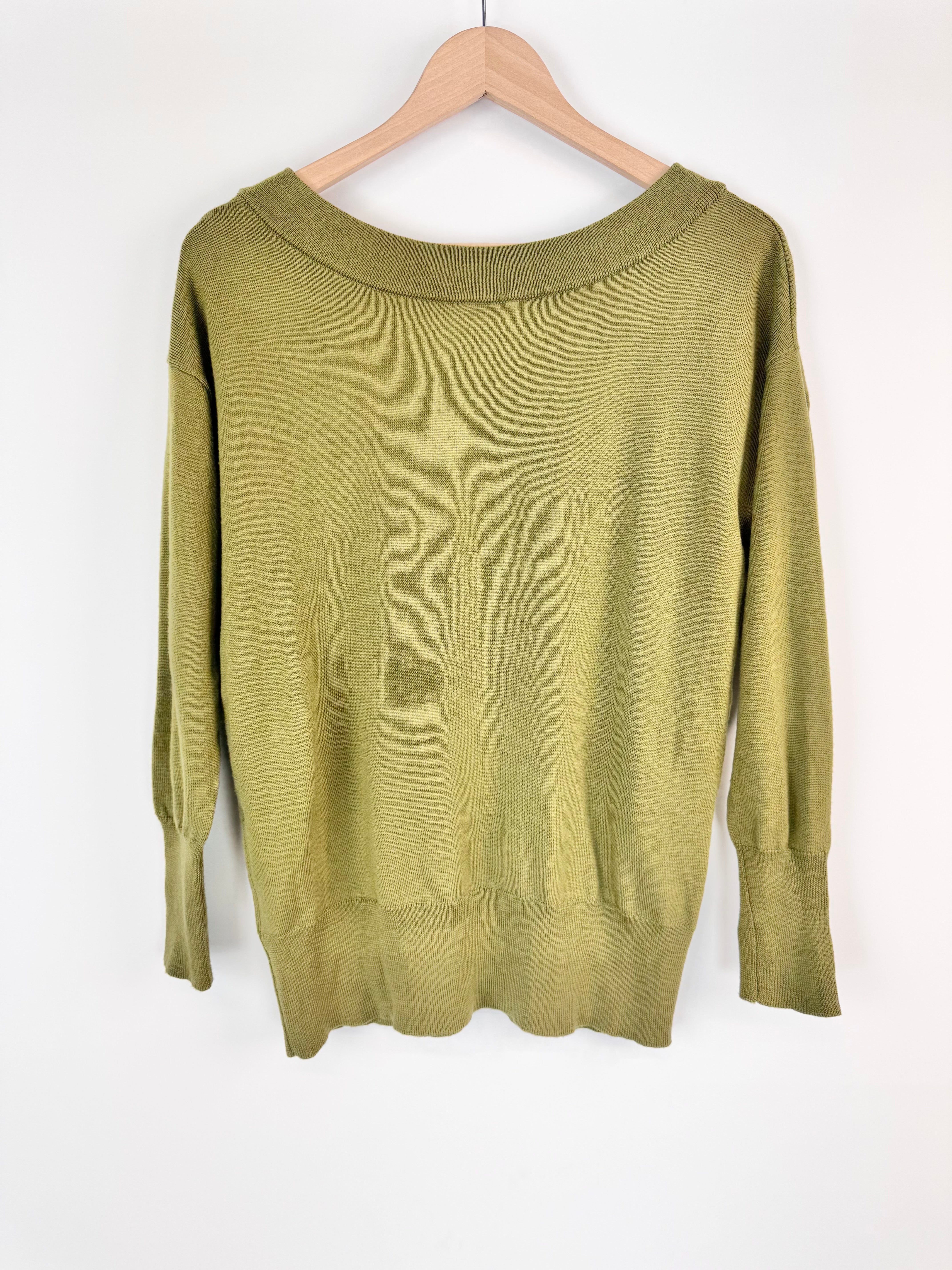 Scanlan Theodore Olive Green Merino Wool V-Neck Jumper - AU8/10