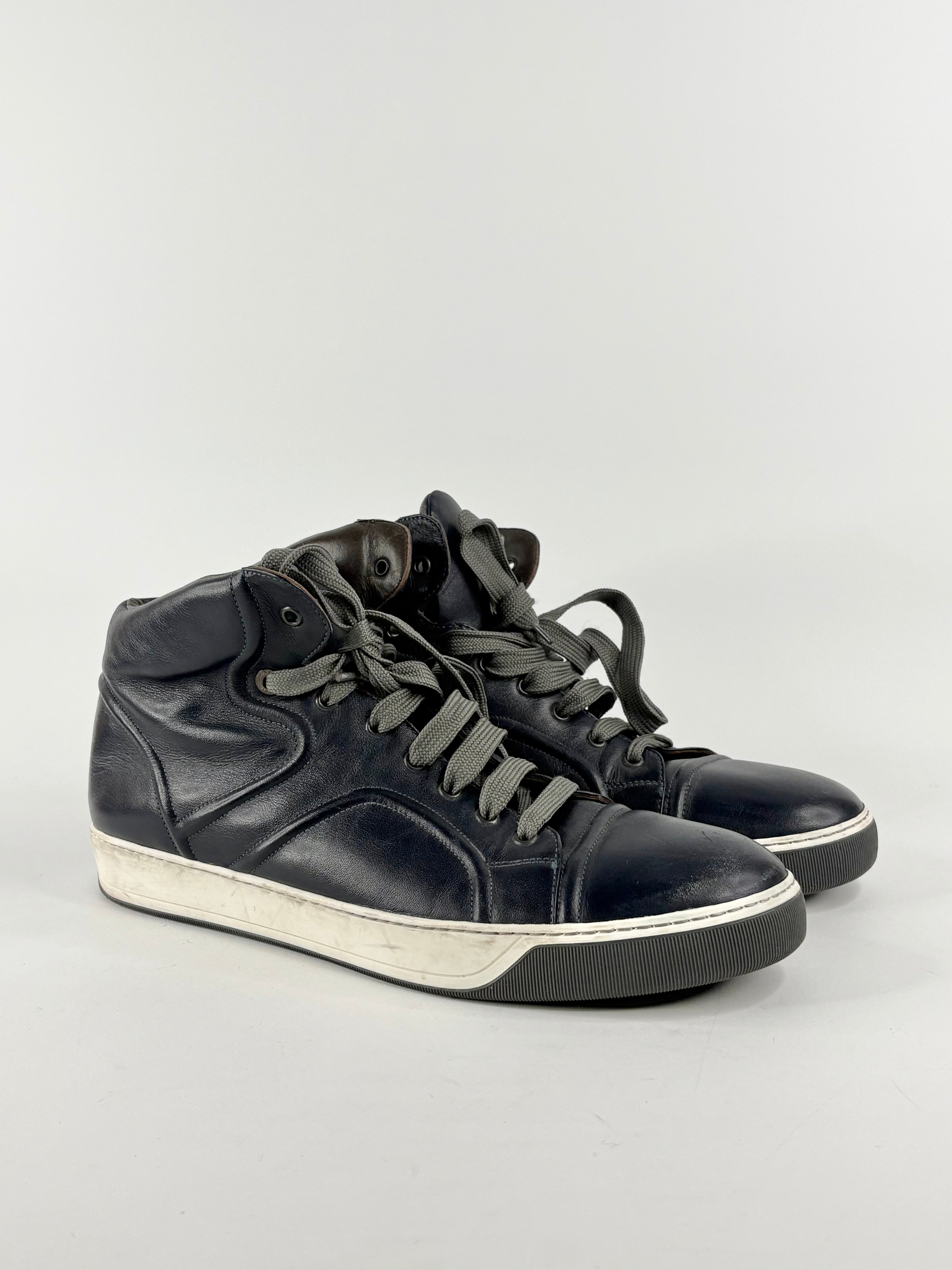 Lanvin Navy Blue Leather High-Top Sneakers - EU45