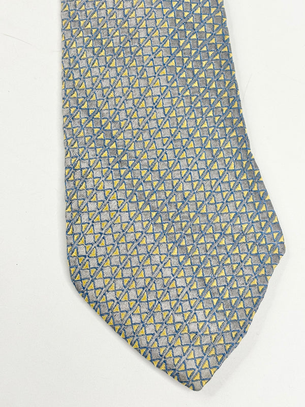 Vintage 90s Charvet Metallic Grey & Yellow Patterned Silk Tie