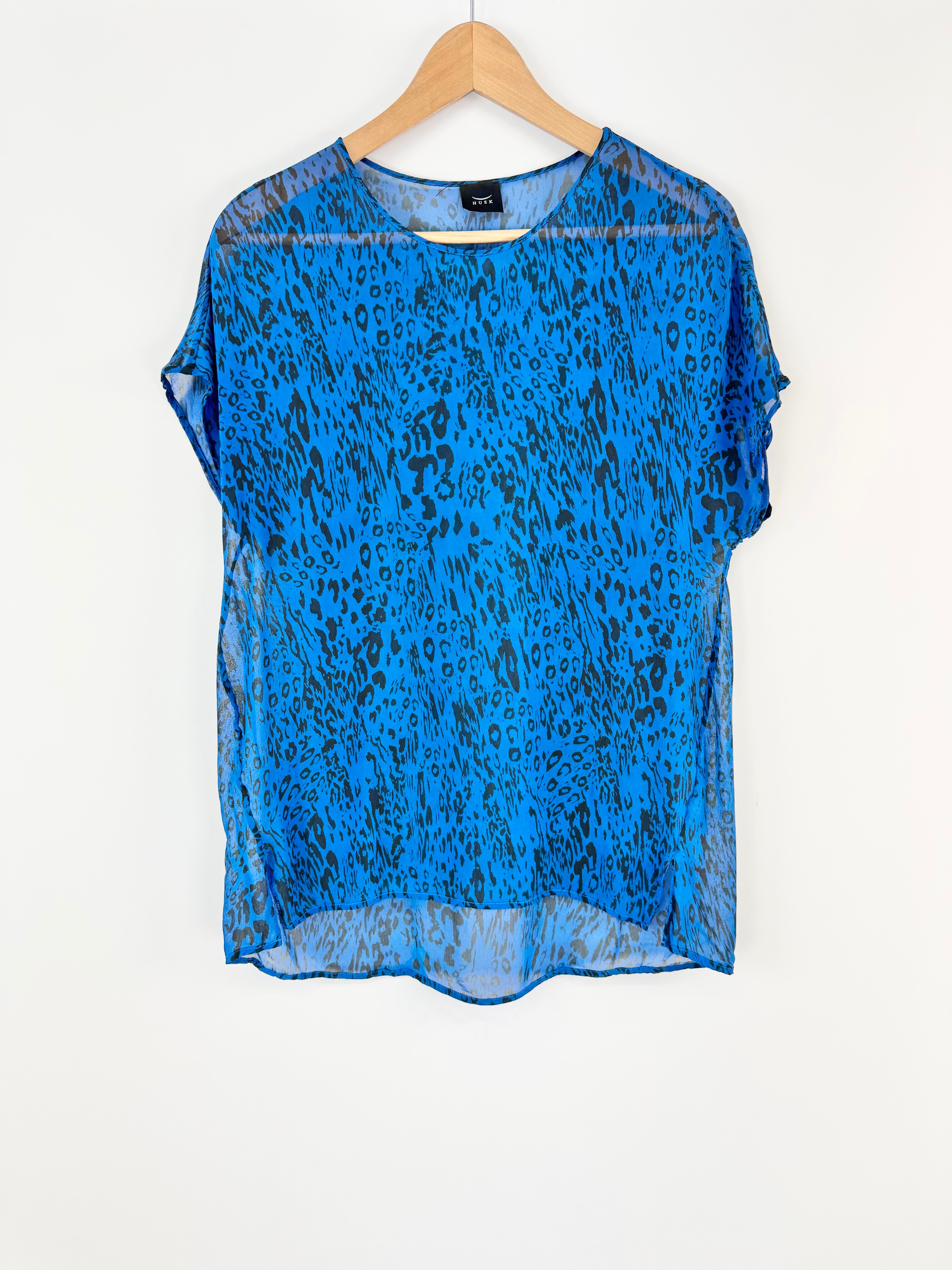 Husk Electric Blue & Black Sleeveless Leopard Print Pattern Top - AU8