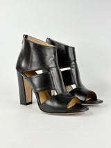 Bianca Buccheri Smooth Black Leather Open-Toe Ankle Boots - EU40