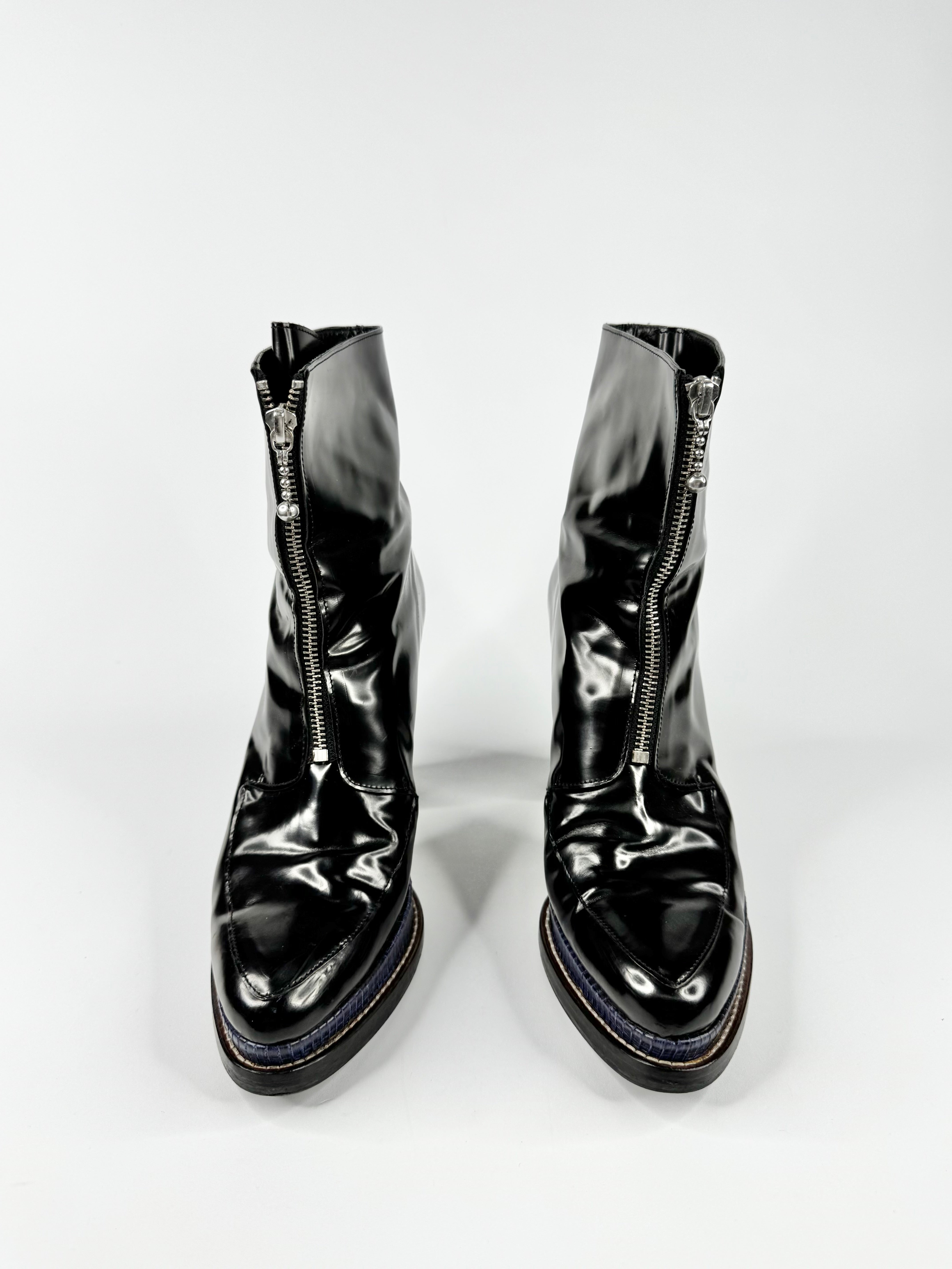 Opening Ceremony Shiny Calf Grunge Belt Buckle Boots - EU40
