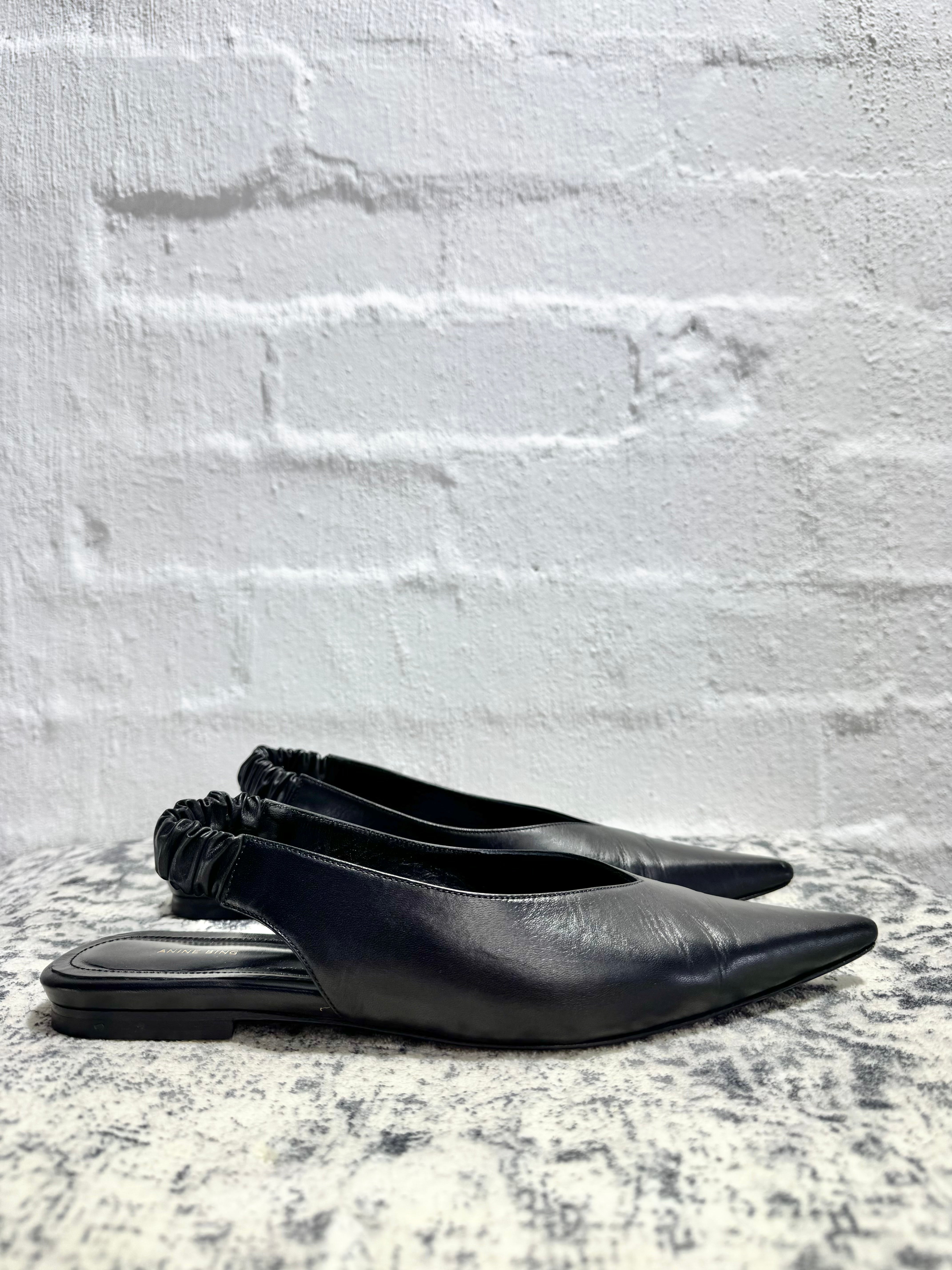Anine Bing Black Pointed Toe Sling Backs - EU38