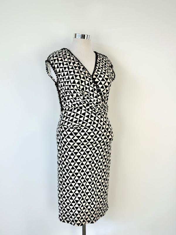 Weekend by Max Mara Black & Cream Geometric Patterned Pencil Dress - AU12