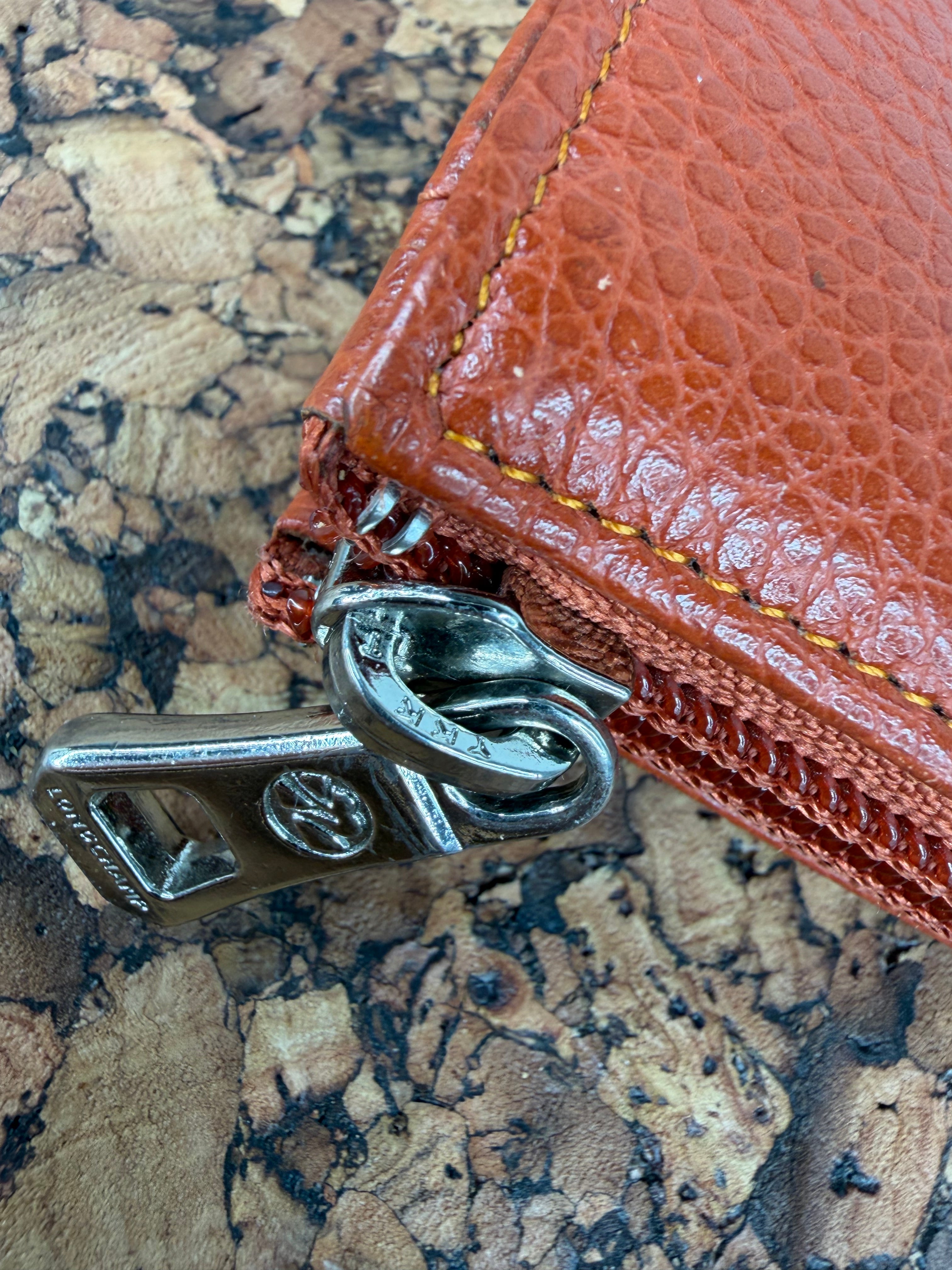Longchamp Rust Pebbled Leather Wallet