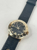 Marc by Marc Jacobs Amy Black Leather & Yellow Gold Watch