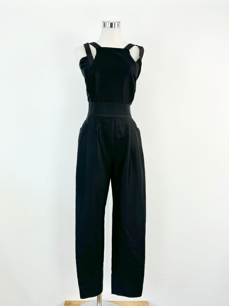 Bianca Spender Black Cotton & Silk Blend Jumpsuit - AU6