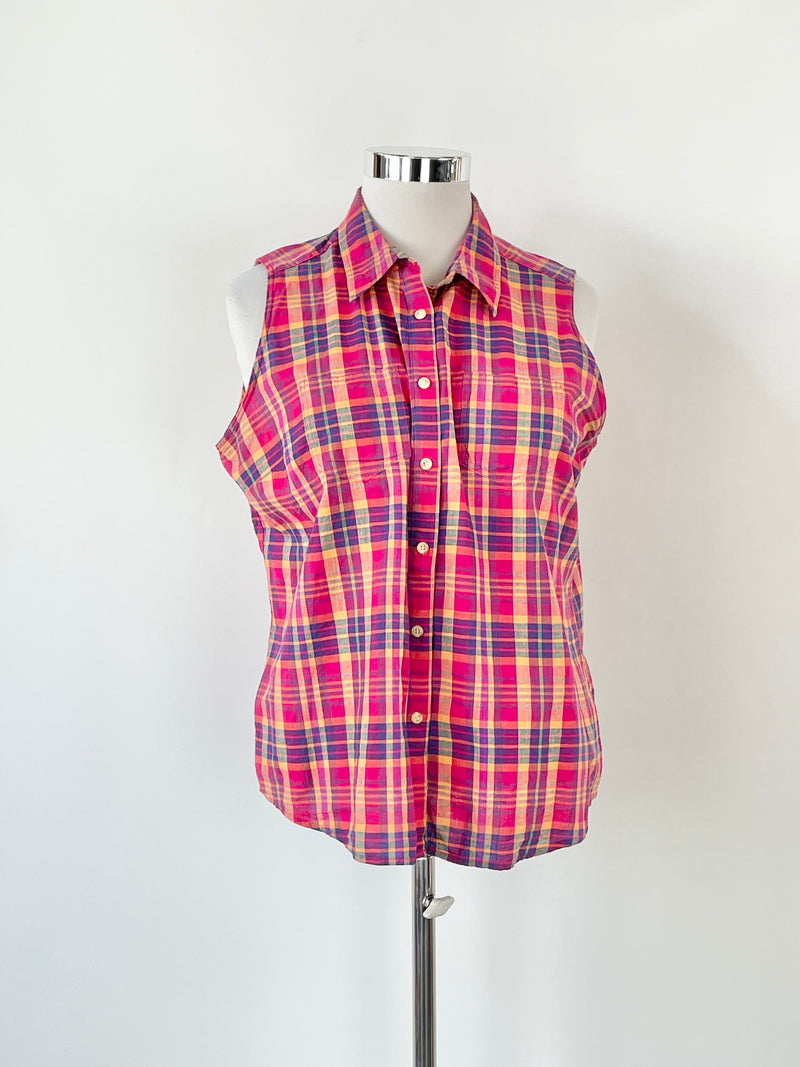 Gloria Vanderbilt Multicolour Checked Sleeveless Shirt - XL