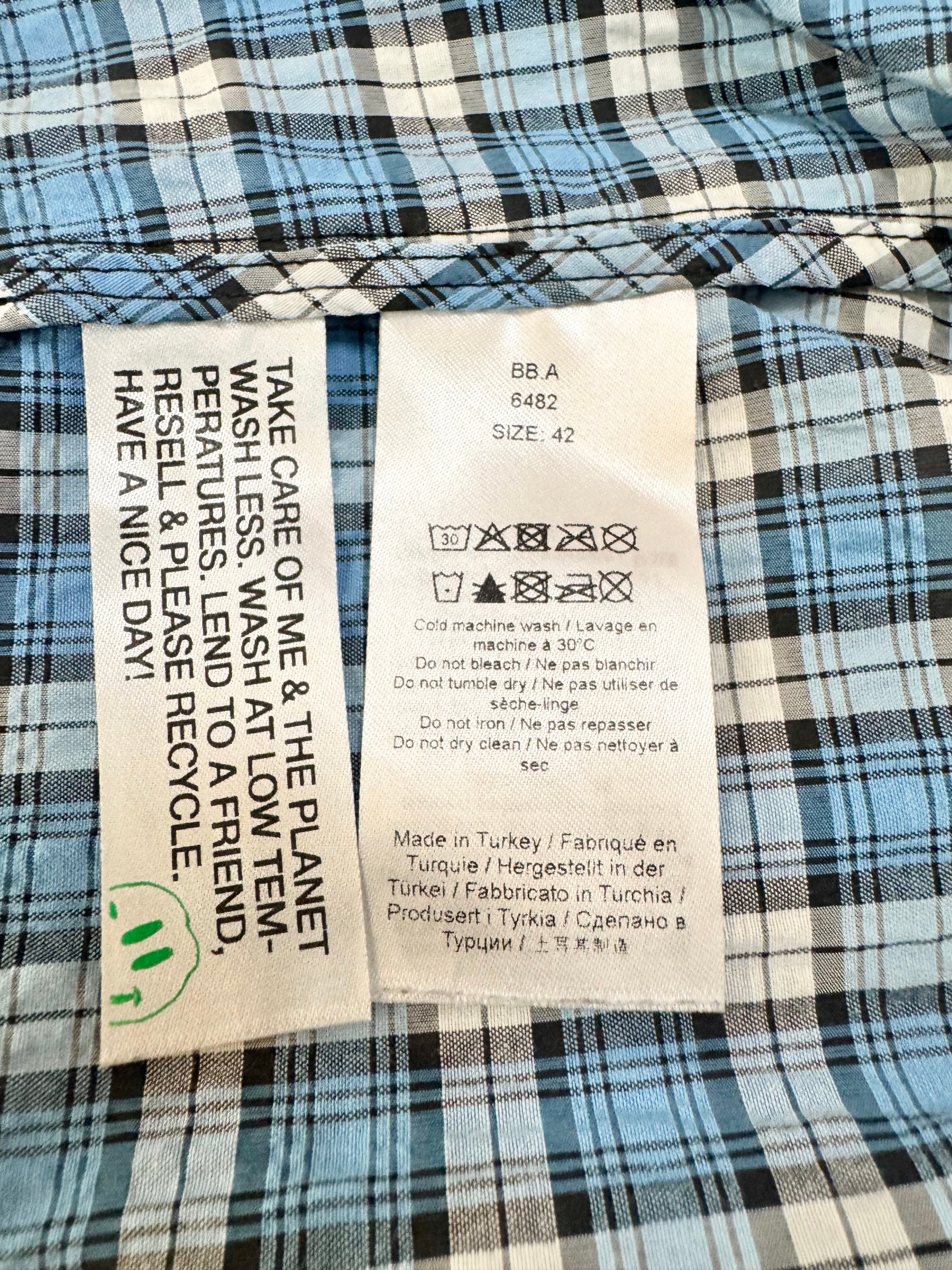 Ganni Blue Plaid Shirred Seersucker Midi Dress - AU10