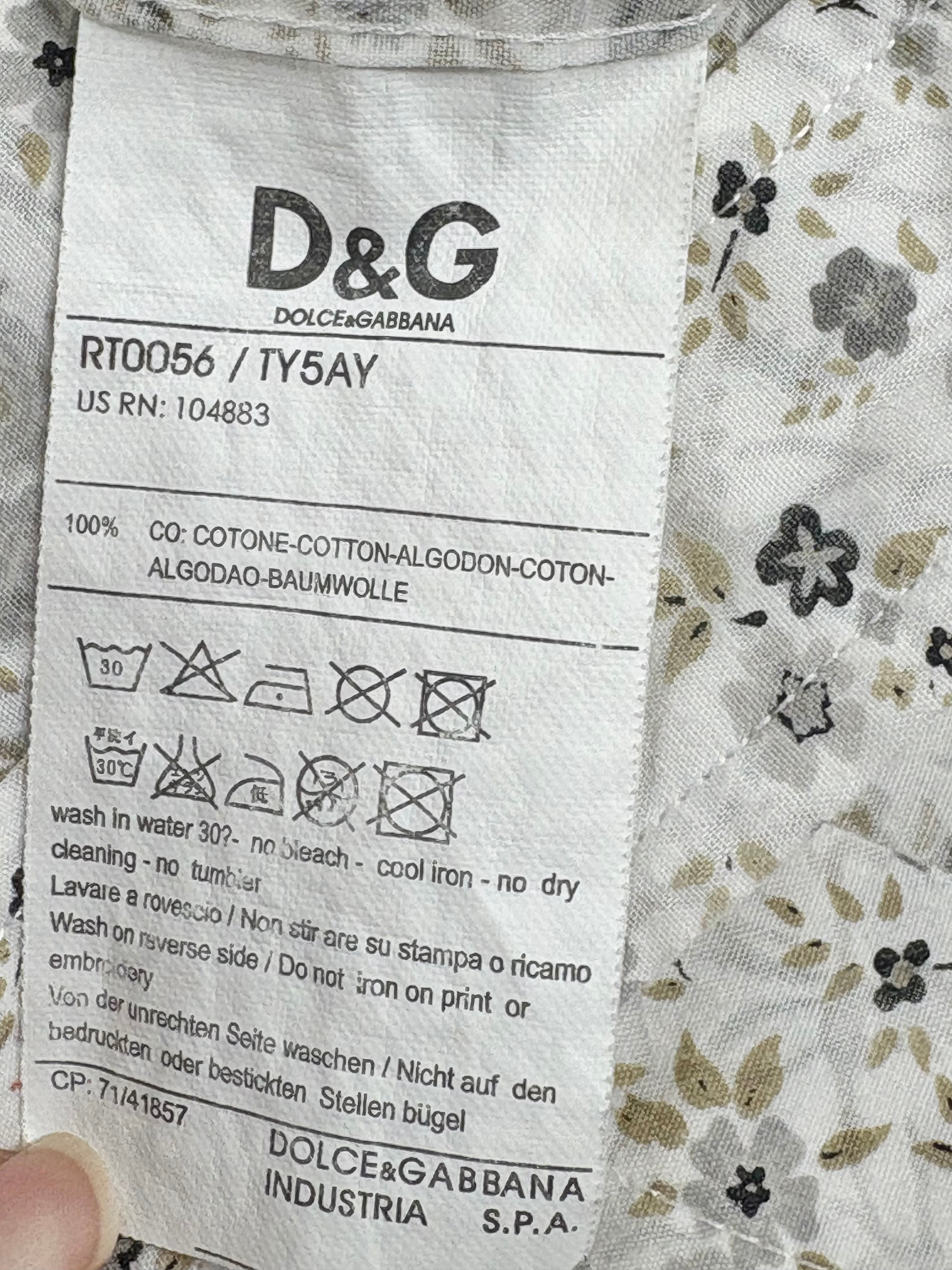 D&G Dolce & Gabbana White Micro-Floral Cotton Shirt - XXL