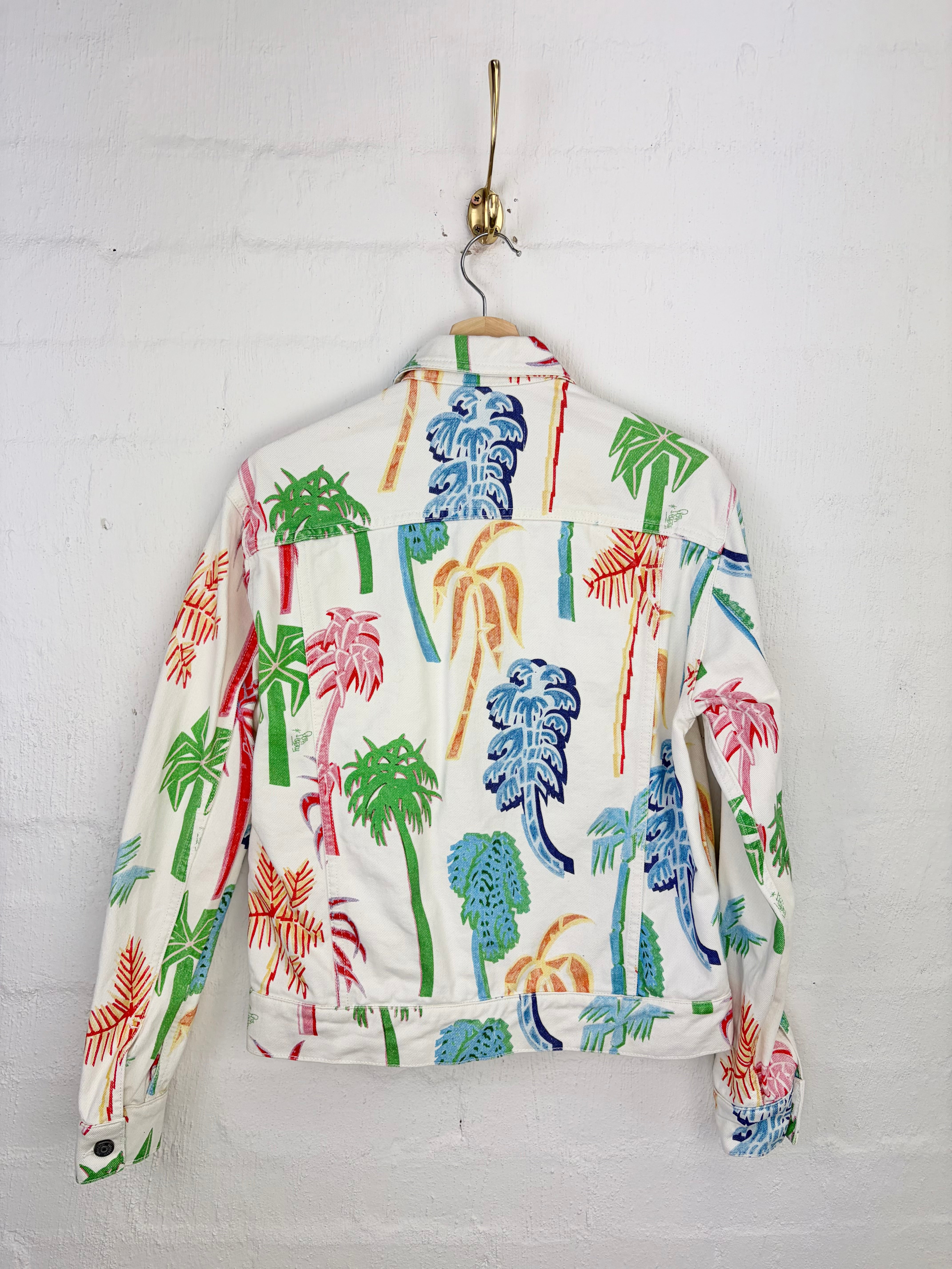 Our Legacy White Palm Tree Patterned Denim Jacket - AU12