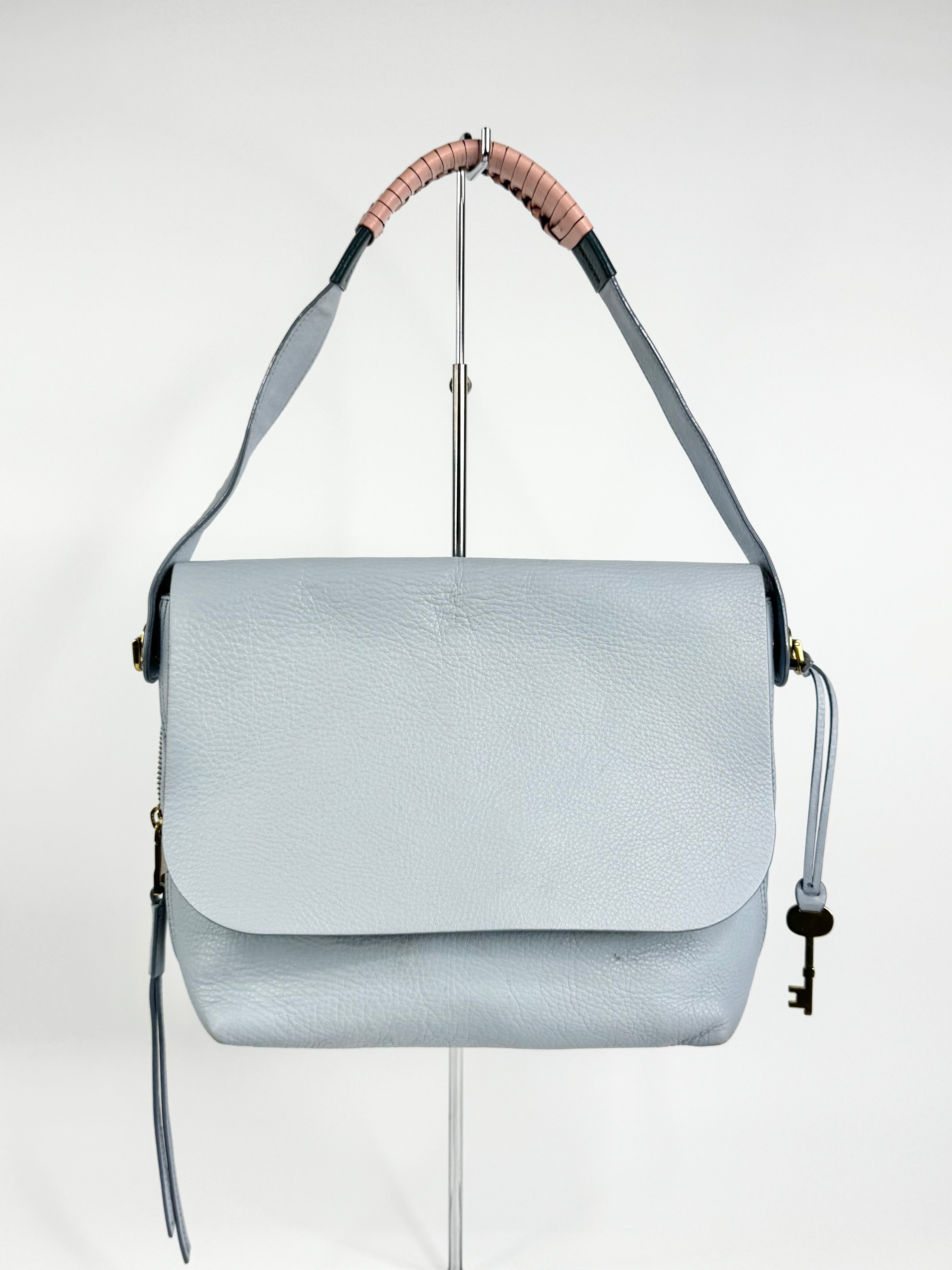 Fossil Cornflower Blue Grained Leather Shoulder Bag