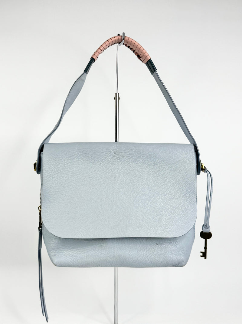 Fossil Cornflower Blue Grained Leather Shoulder Bag