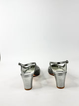 Argenta Metallic Silver Leather & Mesh Pointed Tod Kitten Heels NWT - EU40.5