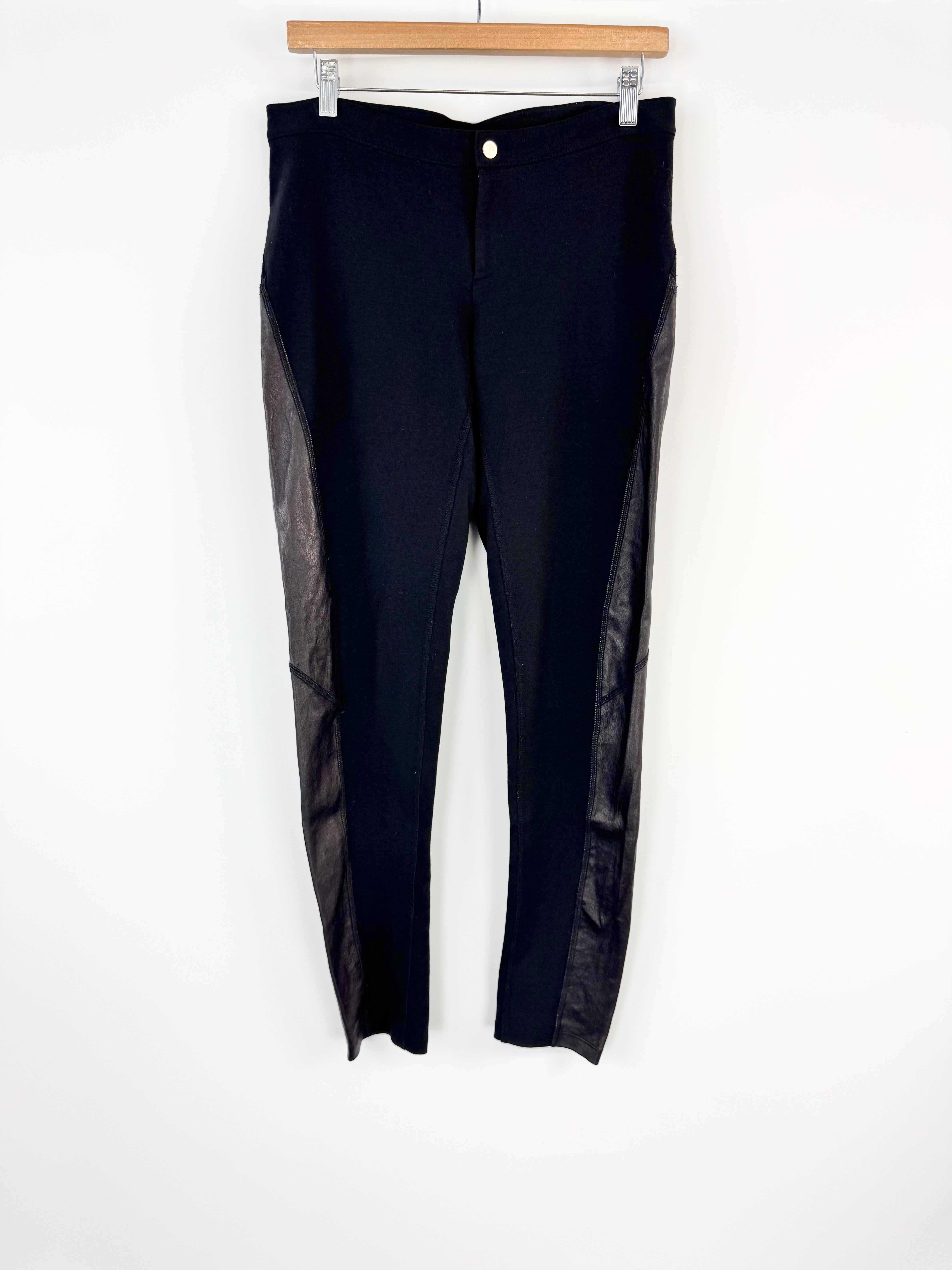 Husk Black Lambskin Panel Stretchy Pants - AU10/12