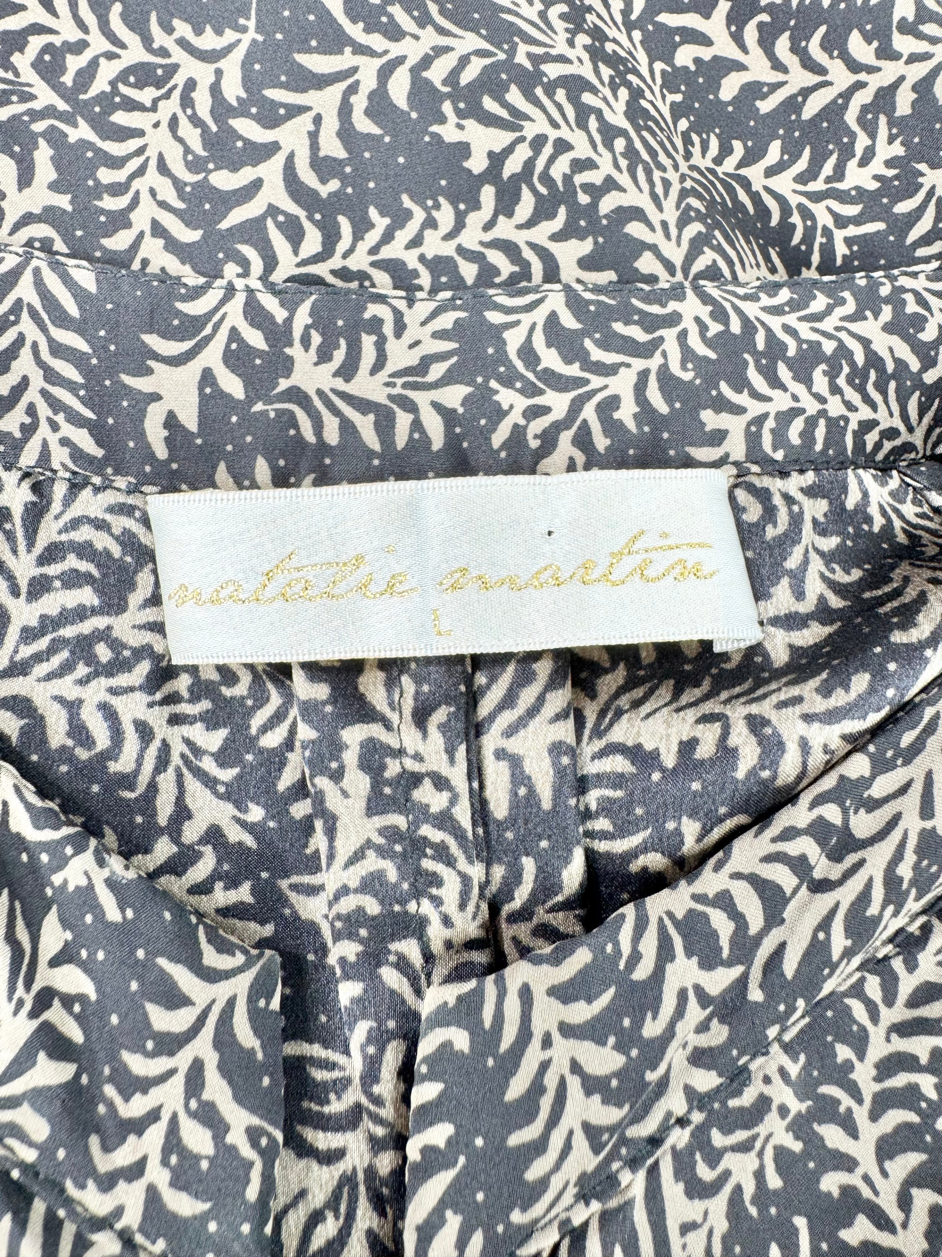 Natalie Martin Fern Front Patterned Taupe & Ivory Silk 'Fiore' Maxi Dress - AU12