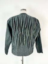 Vintage 80s Brighton Collection Black Silk Applique Jacket - AU12