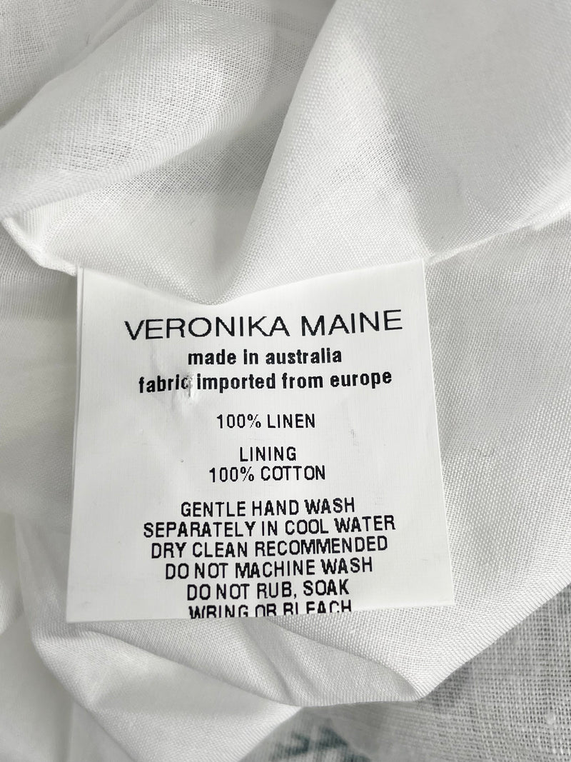 Veronika Maine White & Black Floral Linen Midi Dress - AU12