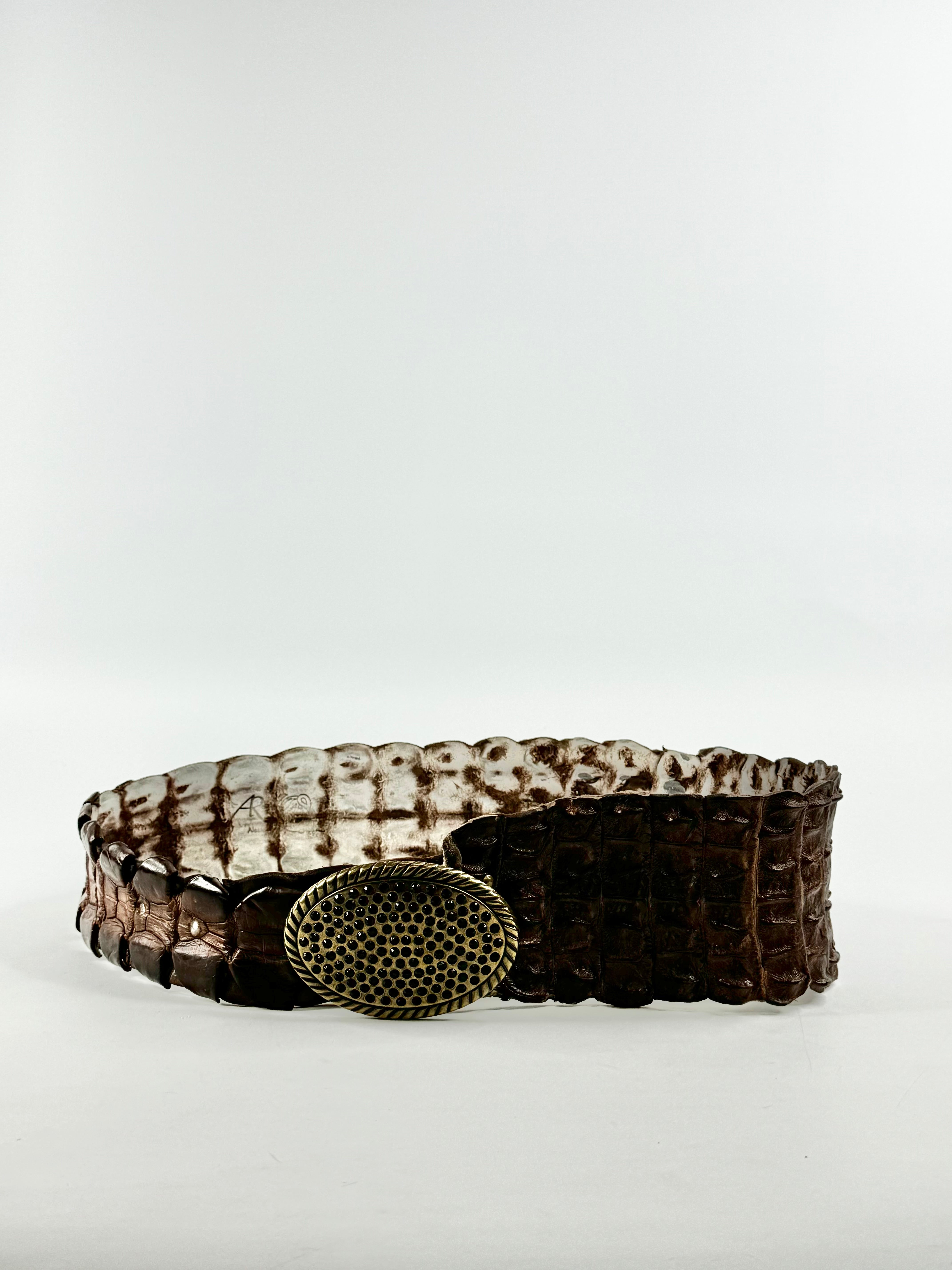 Vintage Wide Brown Crocodile Leather Belt