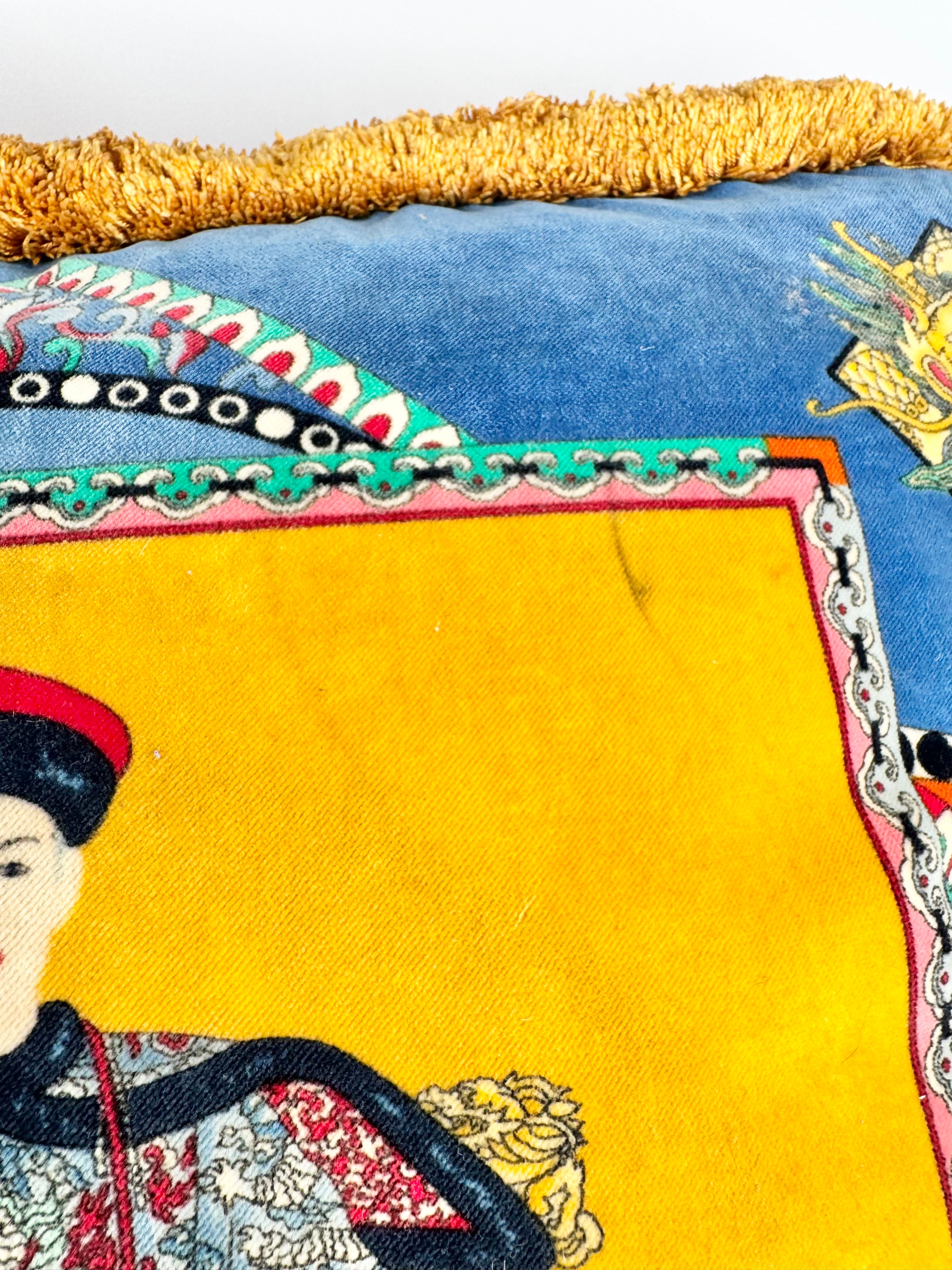 Versace Reversible Red & Blue Emperor Qianlong Velvet Cushion