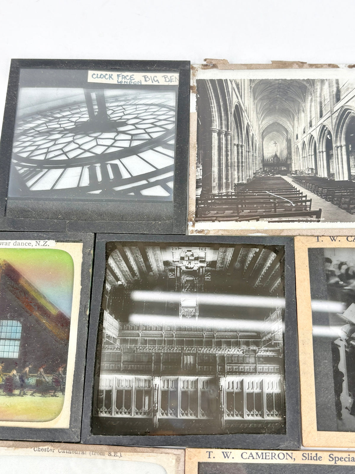 Vintage T.W. Cameron Set of 7 Glass Photo Slides