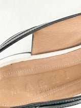 Marni White & Black Leather Geometric Peep-Toe Slingback Sandals - EU37