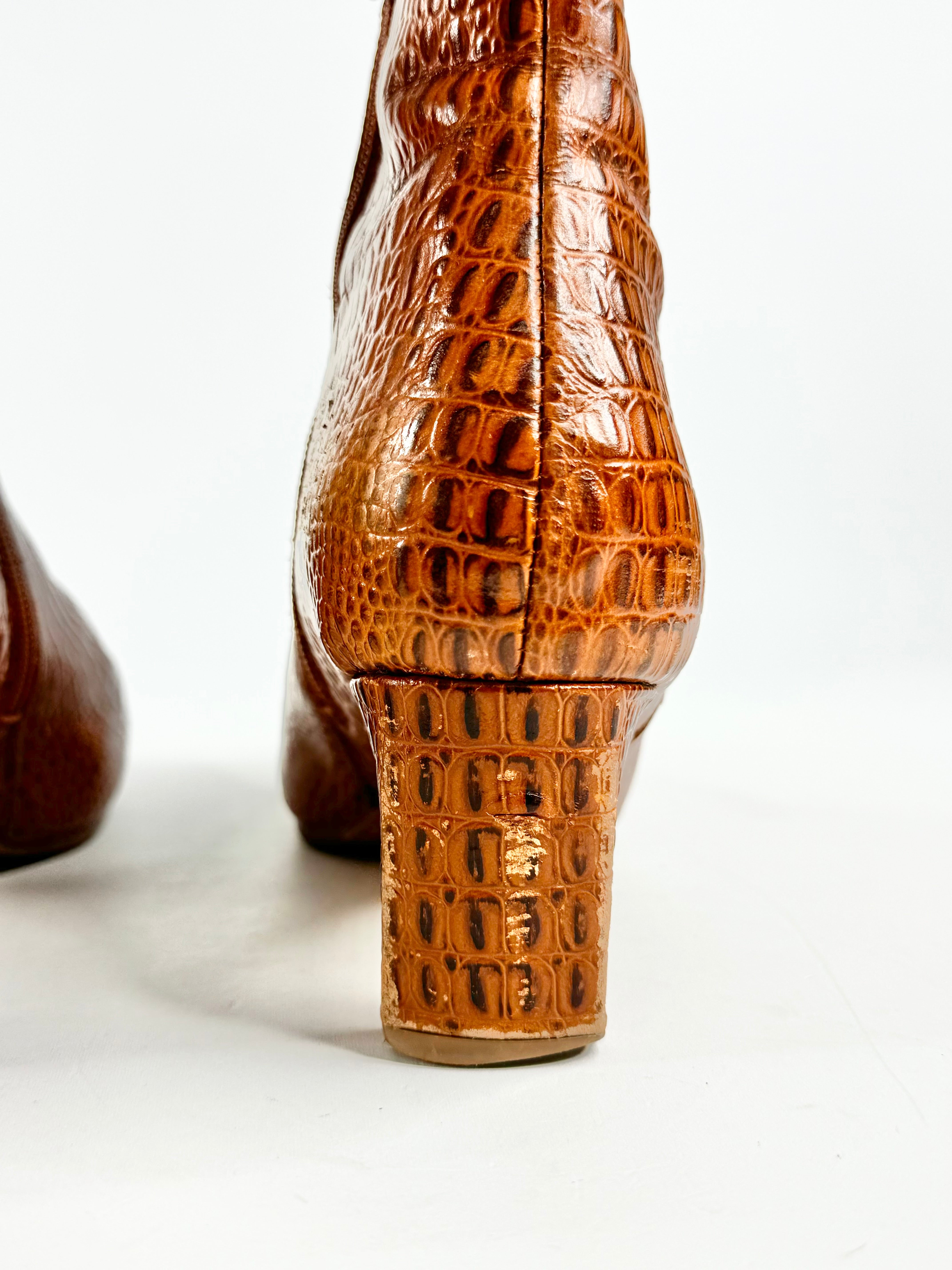 Bared Tan Reptile Ankle Boots - EU38