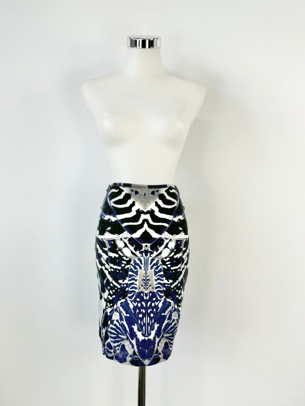 McQ by Alexander McQueen Blue Beetle Print Pencil Skirt - AU8