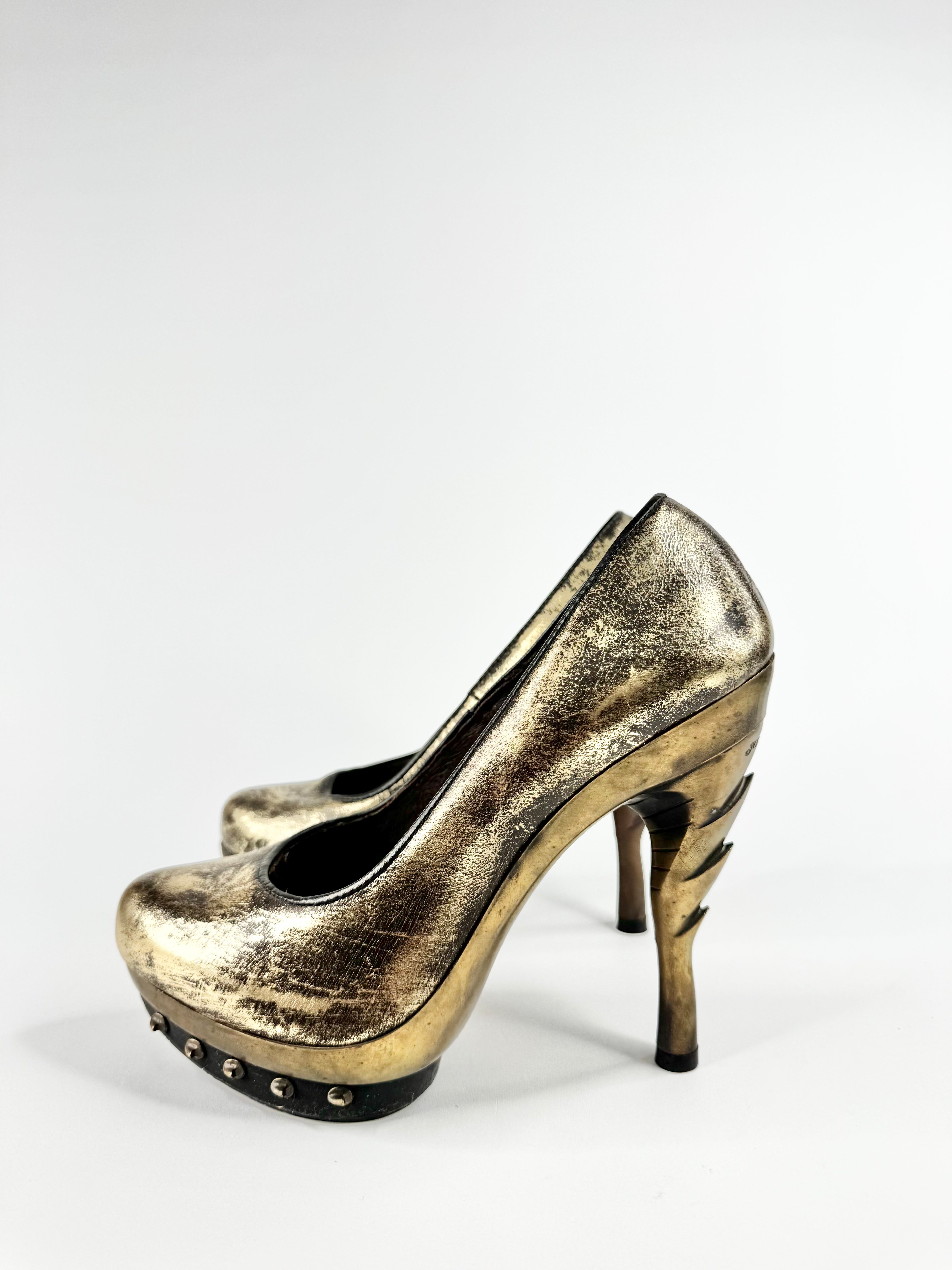 New Rocks Distressed Gold Punk Platform Heels - EU38