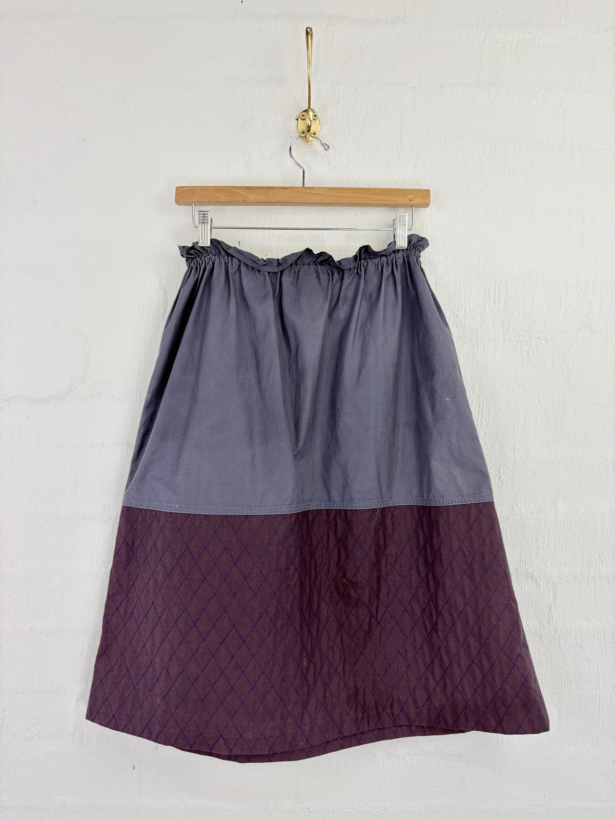 Vintage Yves Saint Laurent Rive Gauche Grey & Purple Diamont Stitch Drawstring Skirt - AU10/12