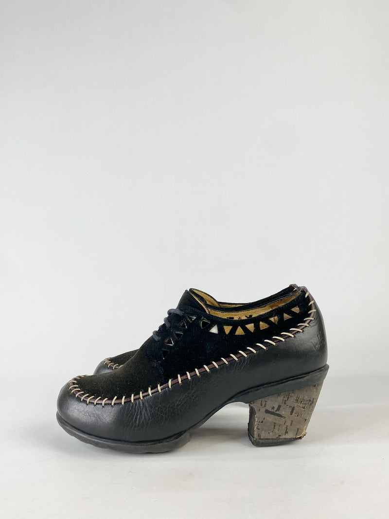 John Fluevog Black 'Cheerful' Heeled Lace Ups - EU38.5