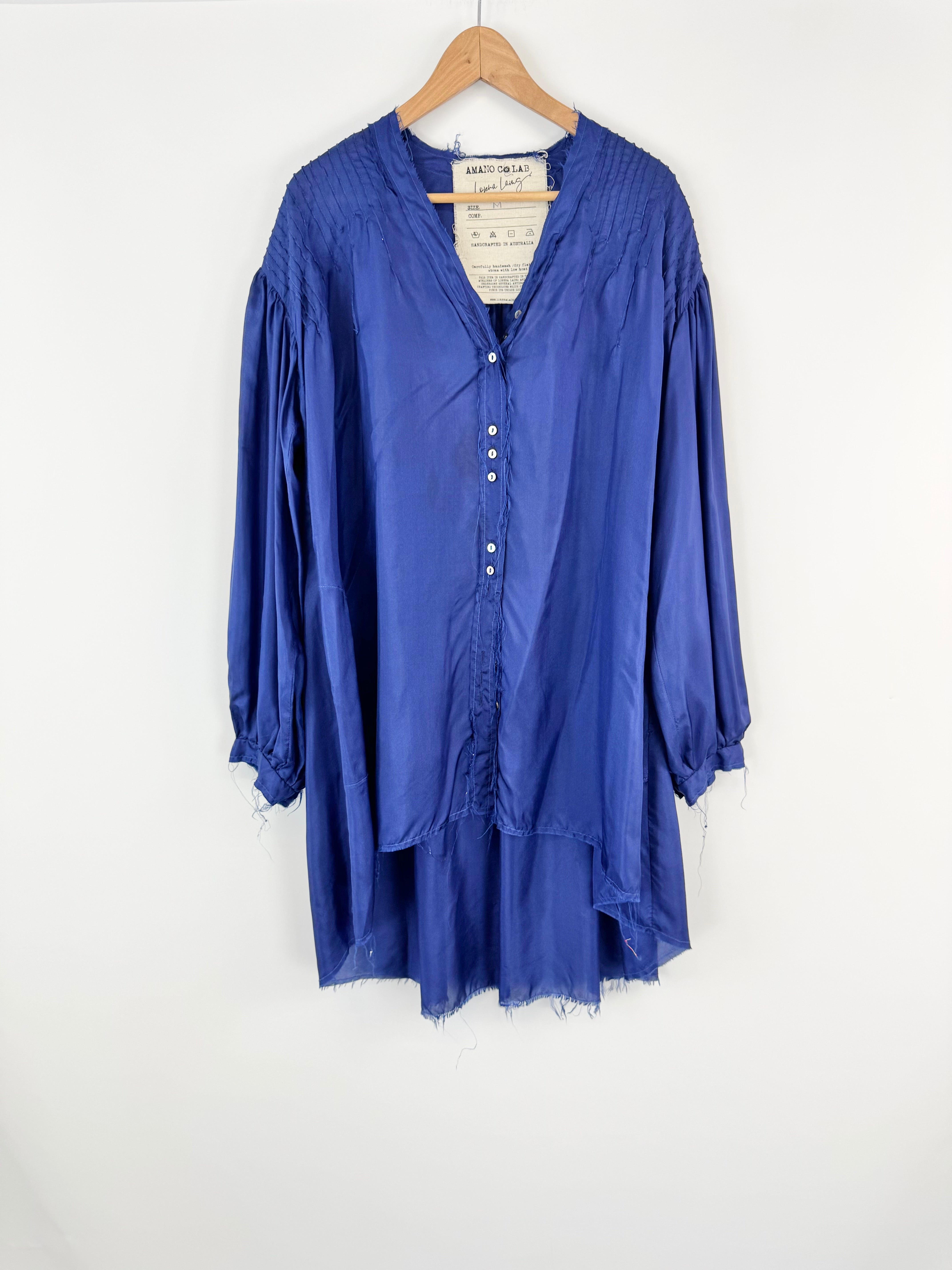 Amano Colab by Lorena Laing Cobalt Blue Silk Blouse - AU12