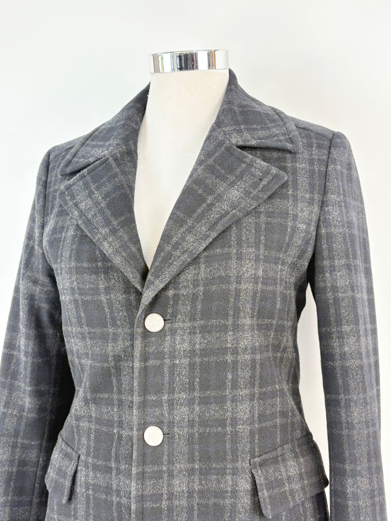 Renoma Paris Black & Grey Striped Wool-Blend Coat - L