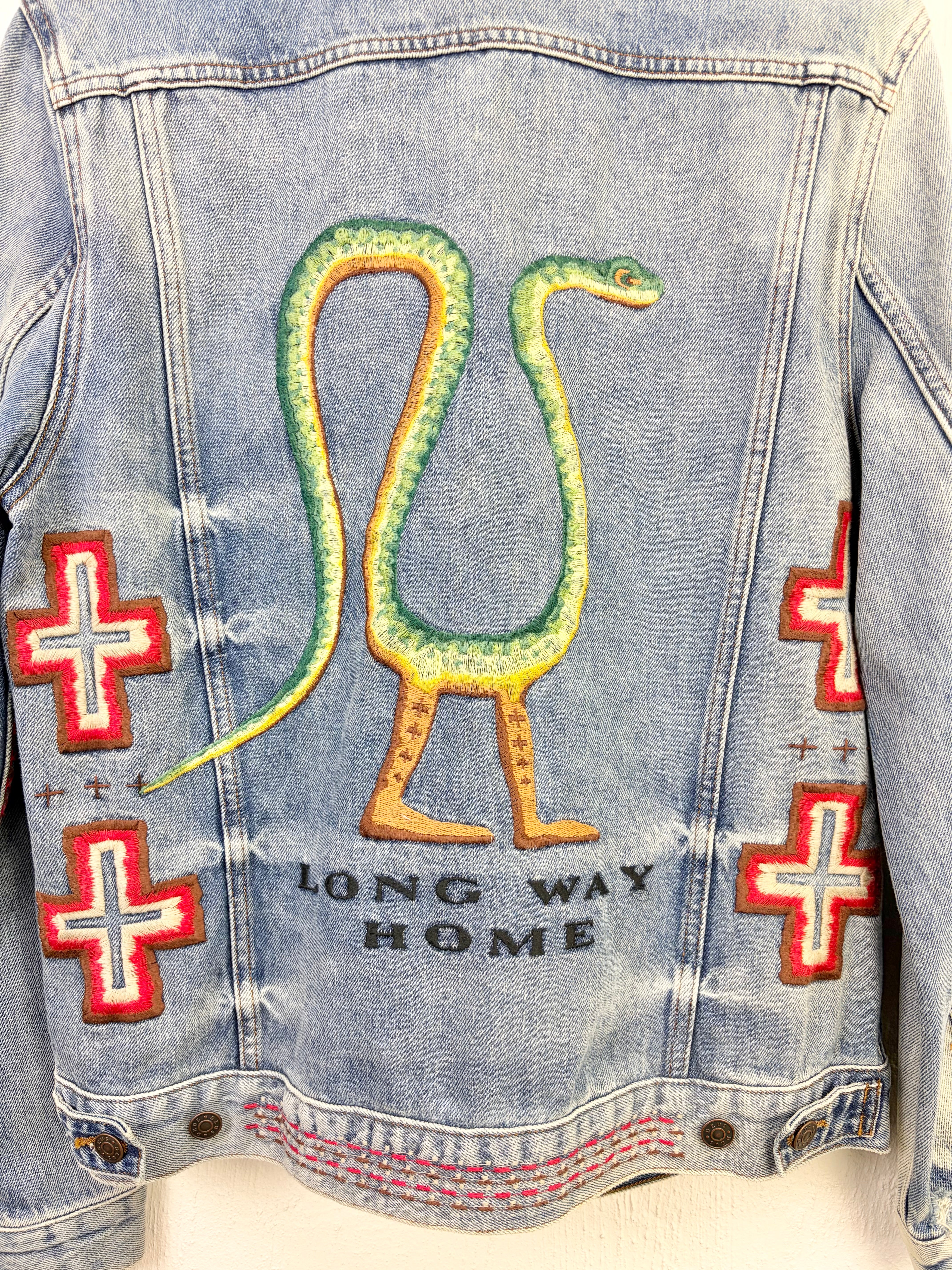 Deus Blue Denim 'Long Walk Home' Snake Patterned Jacket - L