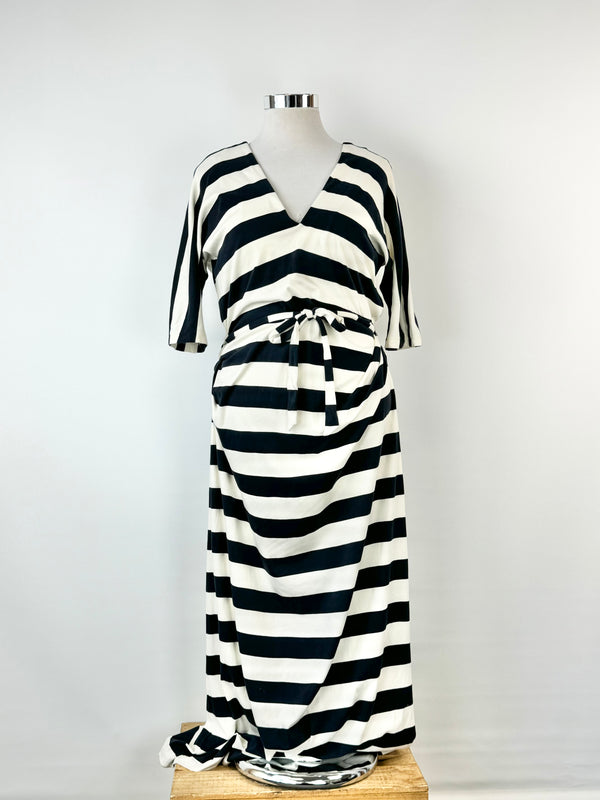 Ralph Lauren Blue & White Horizontal Striped Maxi Dress - AU10/12