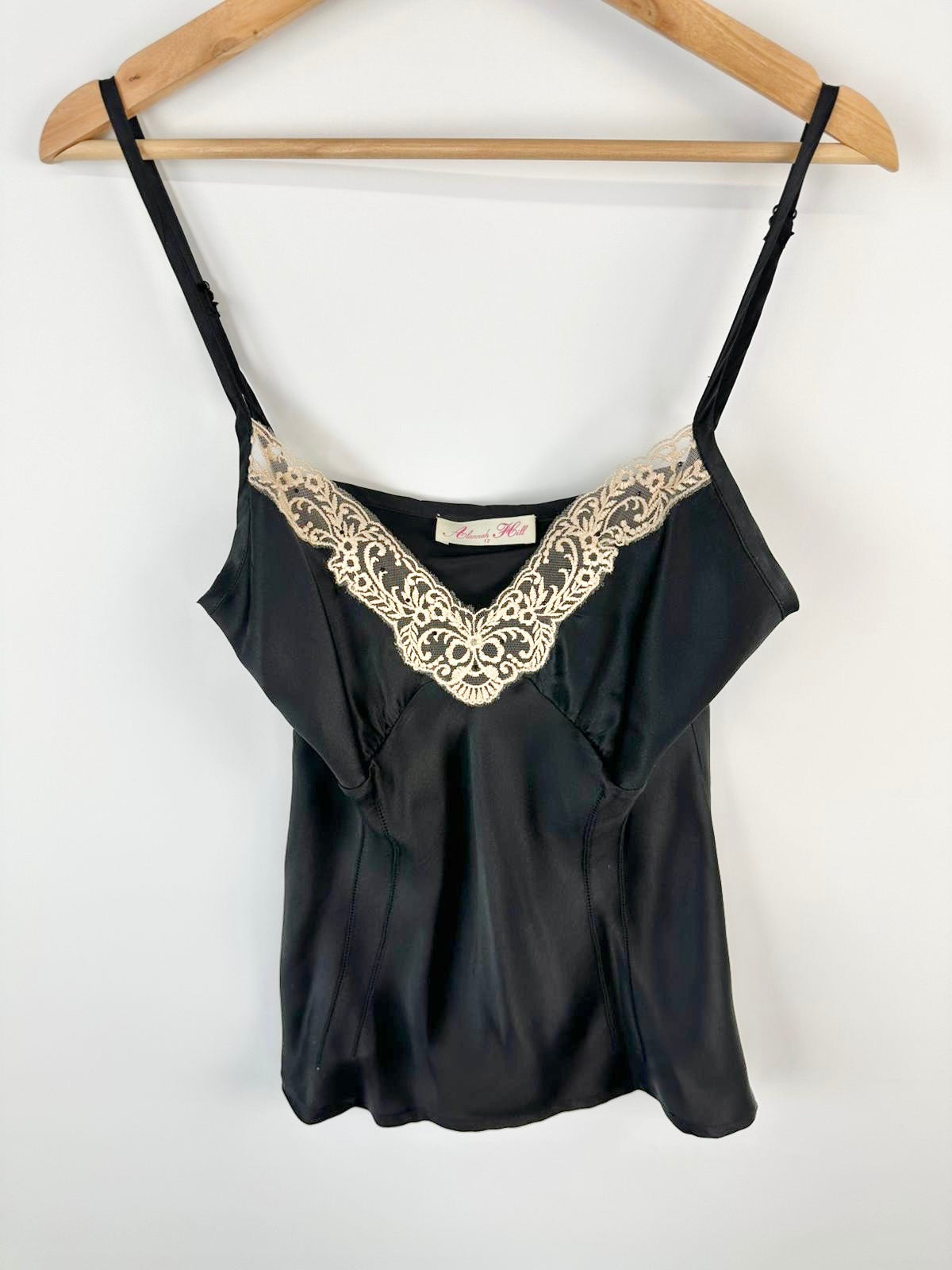 MFW Alannah Hill Black & Vanilla Silk & Lace 'Hey Sexy Girl' Singlet - AU12