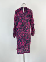 Agnetha Sacred by Husk Navy Blue & Fuchsia Silk Shift Dress - AU8