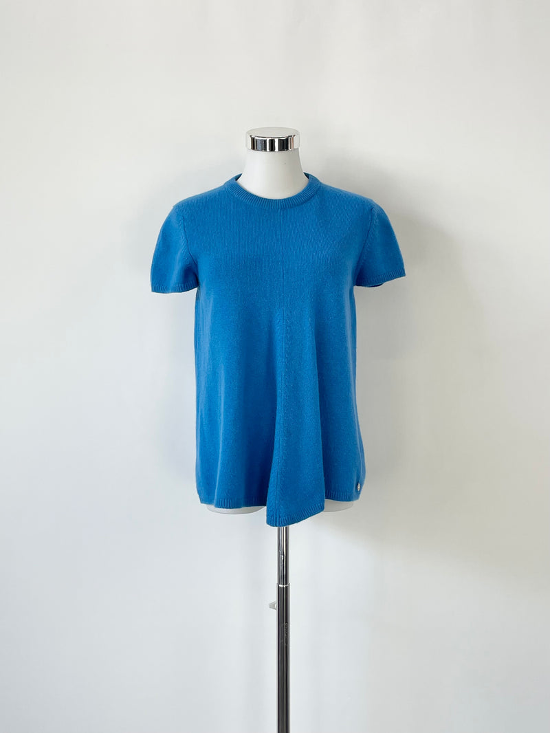 Hermès Azure Cashmere Knit Short Sleeve Sweater - AU6/8