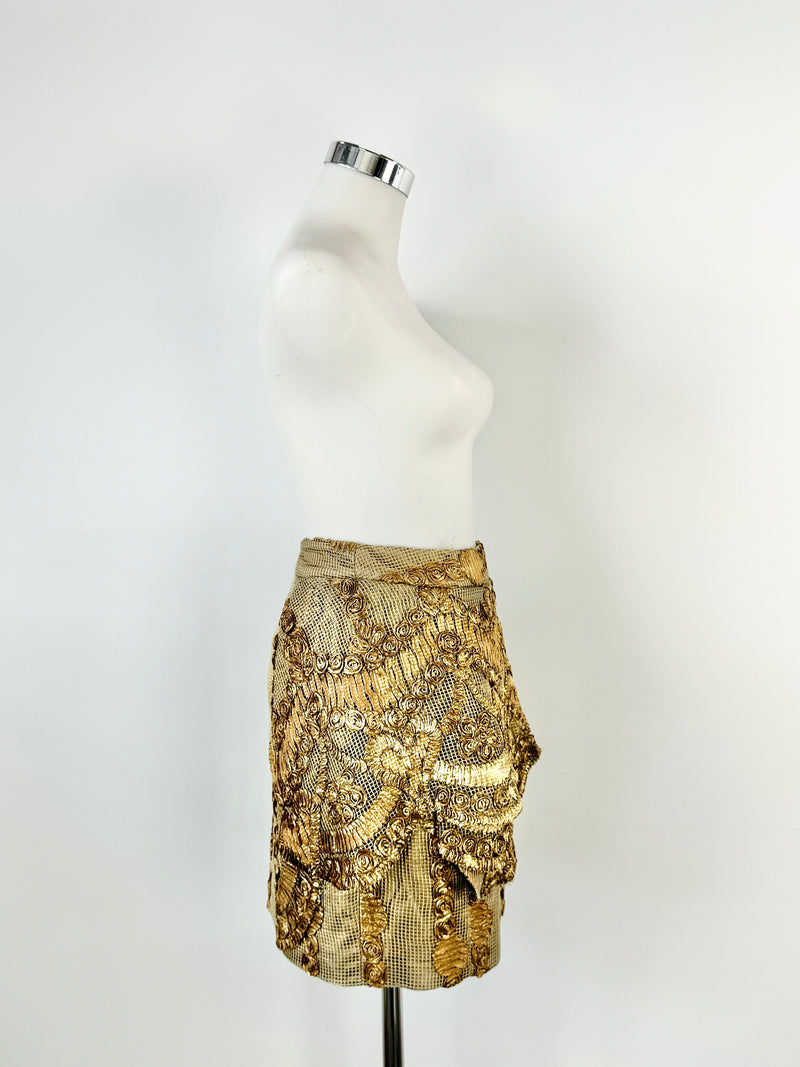 Asilio Metallic Gold 'Grand Stand' Lace Miniskirt - AU6/8