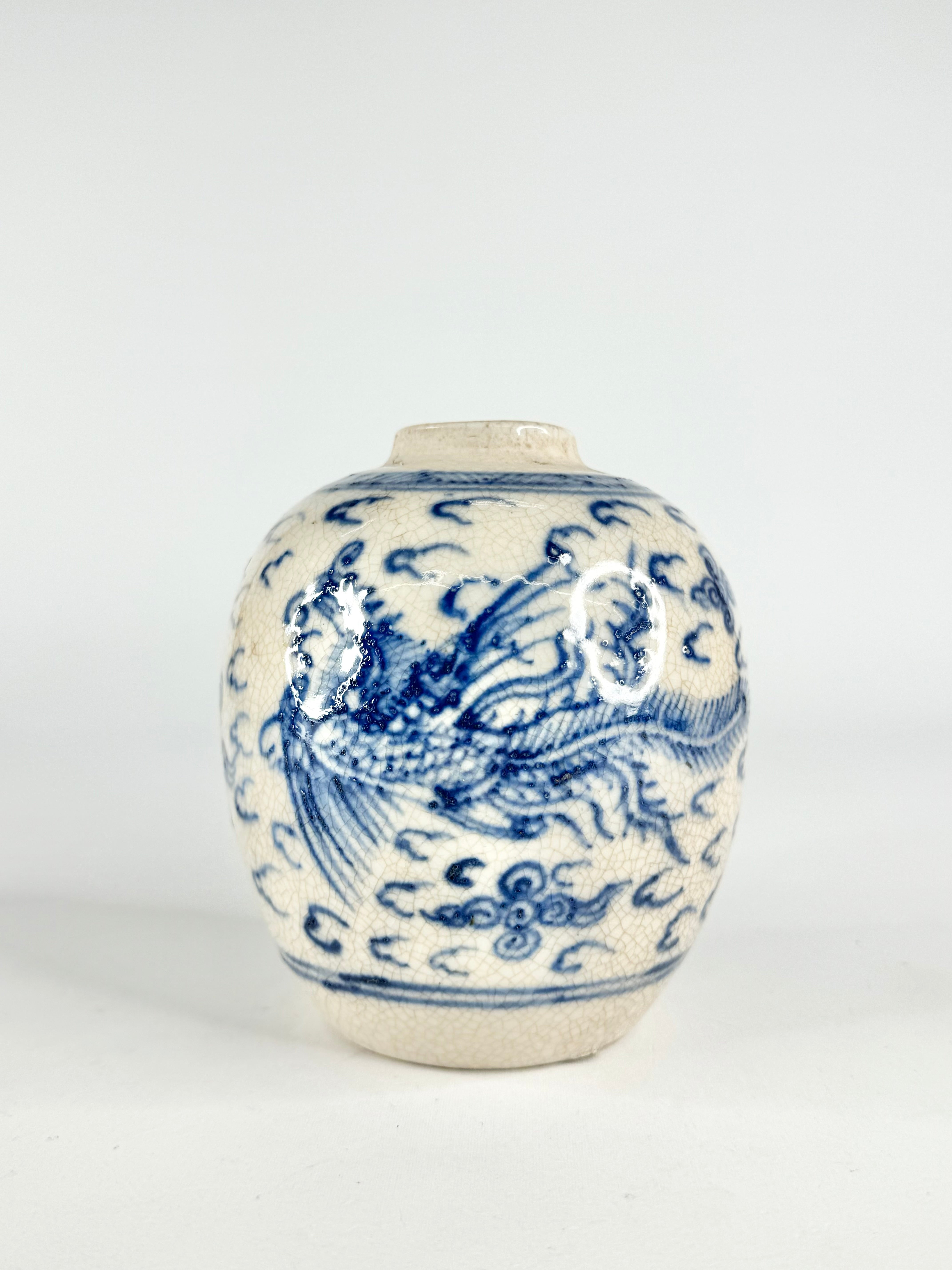 Antique Qing Cobalt Blue Hand Painted Jar