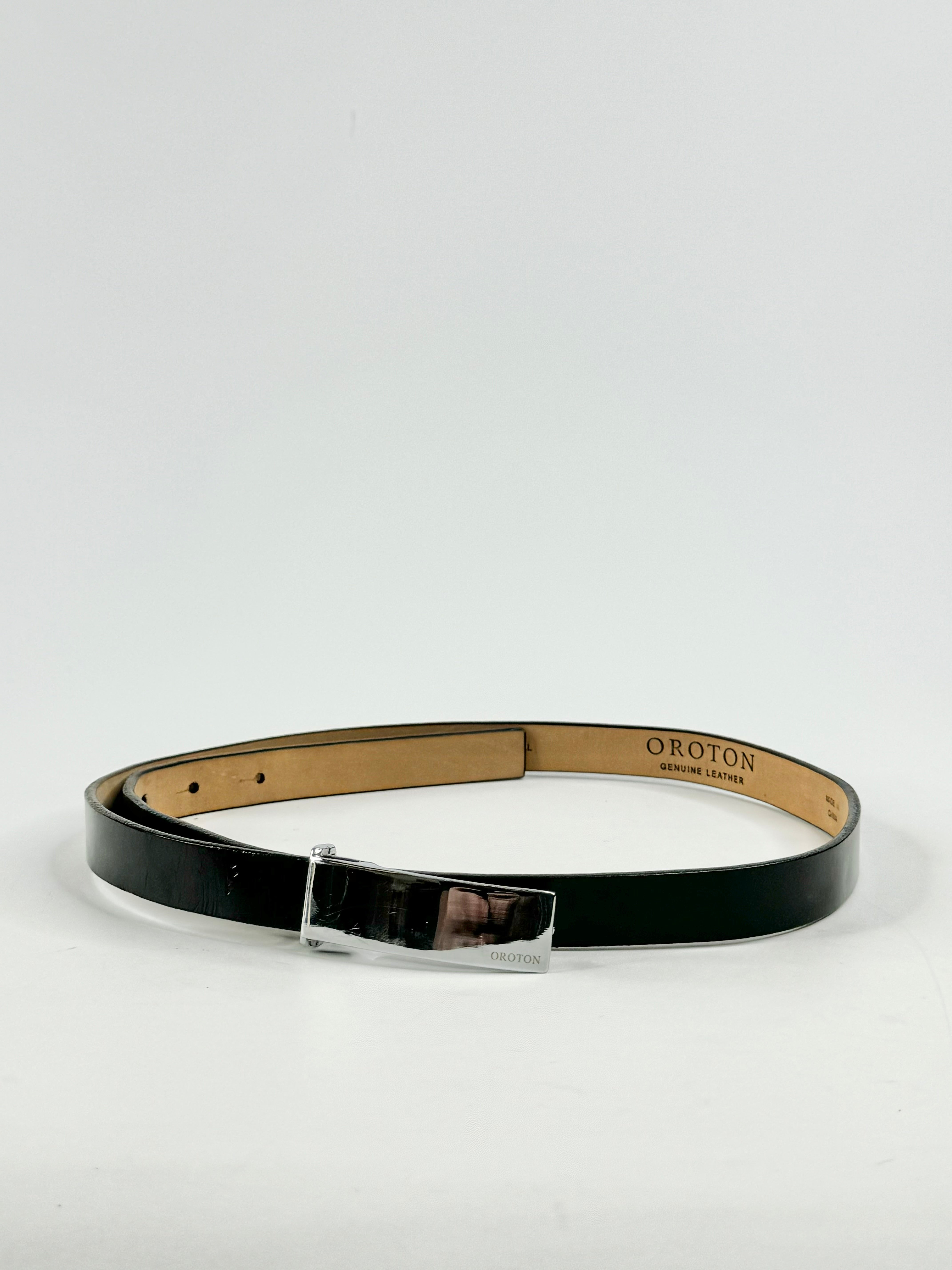 Oroton Slim Black Patent Leather Belt