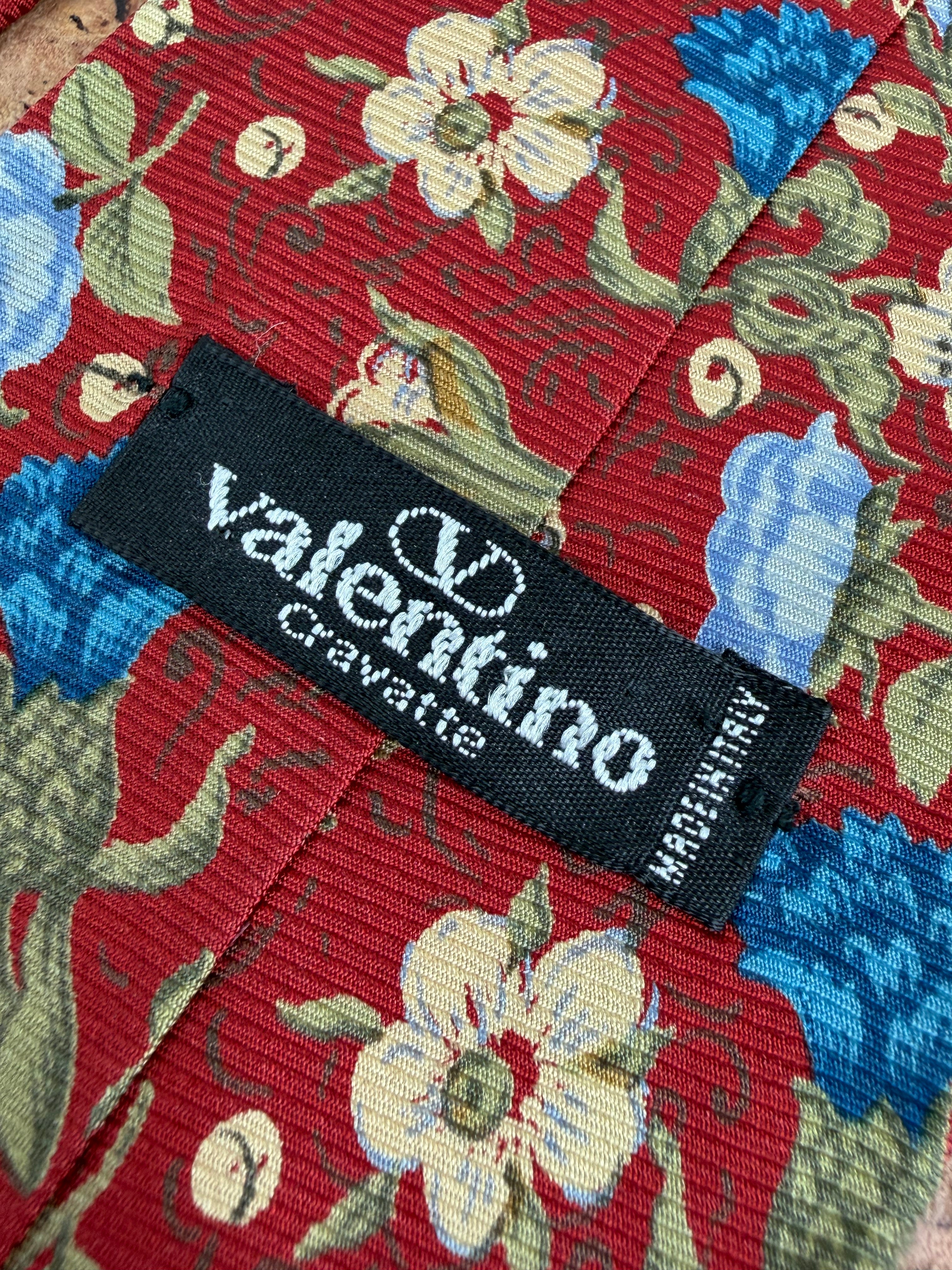 Valentino Red & Blue Carnation Patterned Silk Tie
