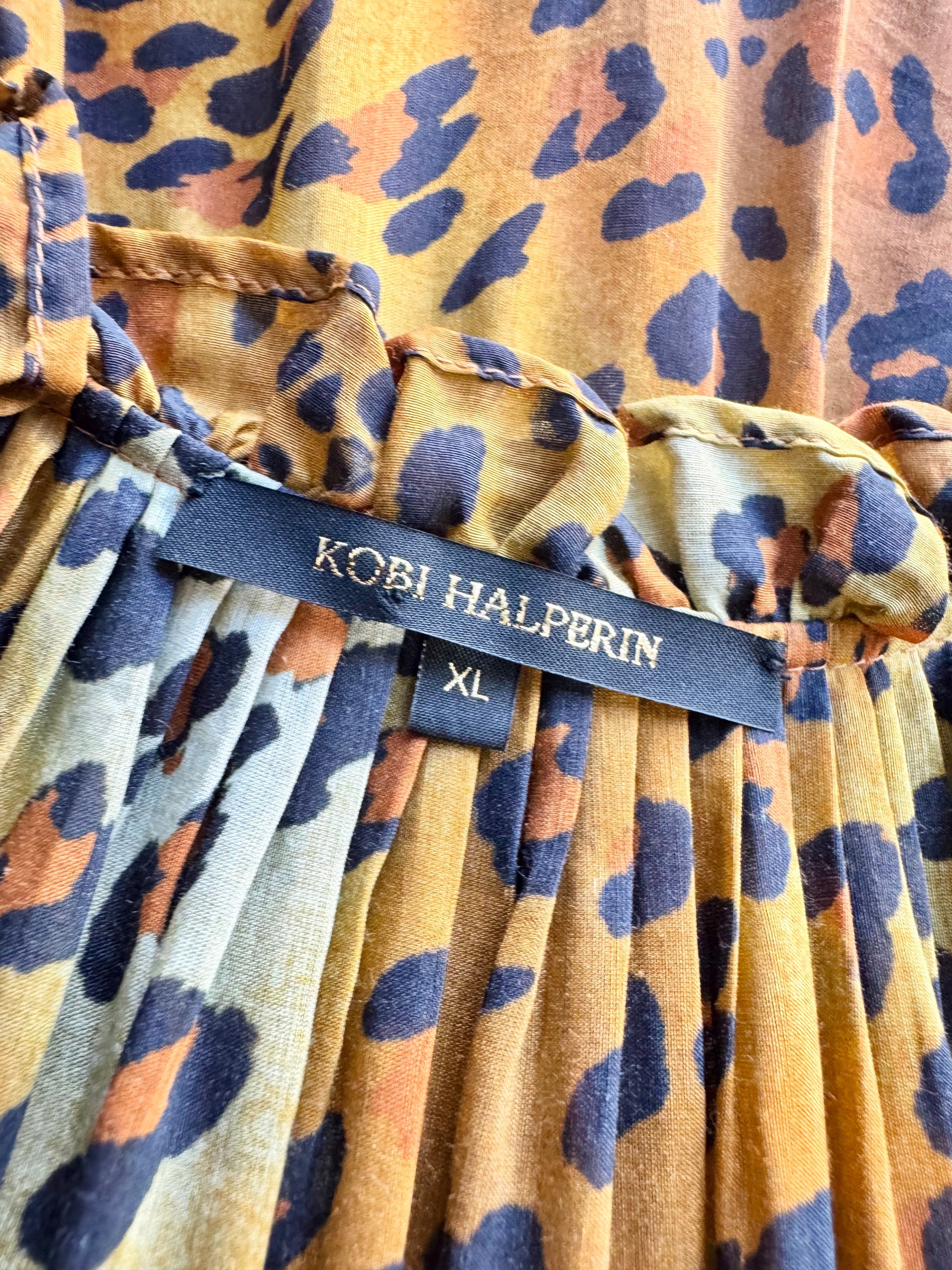 Kobi Halperin Silk & Cotton 'Jolie' Leopard Print Pattern Dress - AU14/16