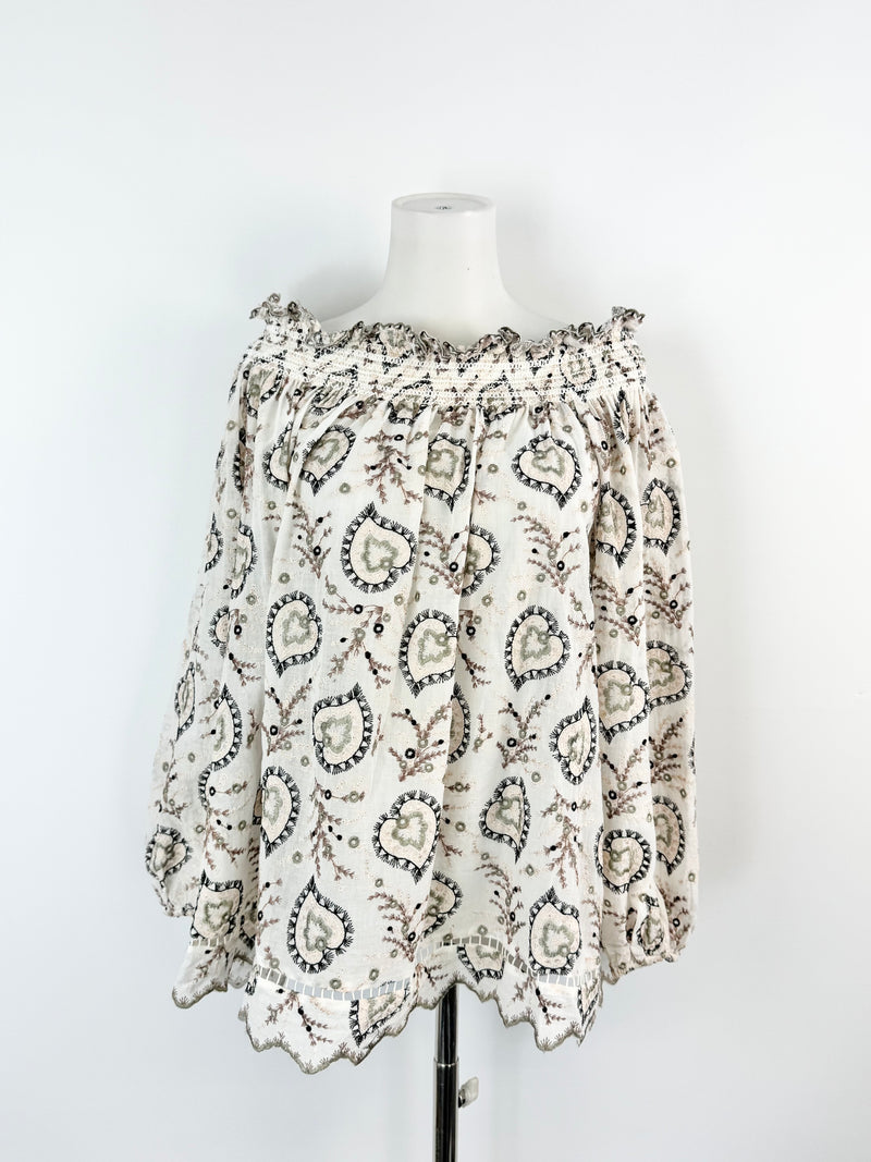 Zimmermann White Embroidered Peasant Top - AU8/10