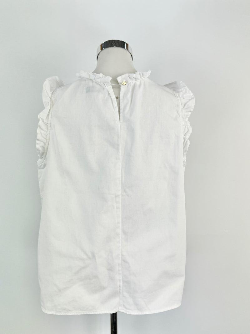 Alessandra White Denim Ruffle Trim Top - AU8